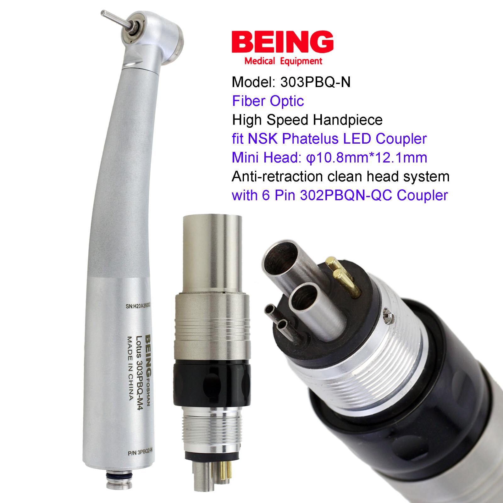 BEING Dental High Speed Handpiece Turbine Fiber Optic NSK Phatelus Mach Coupling