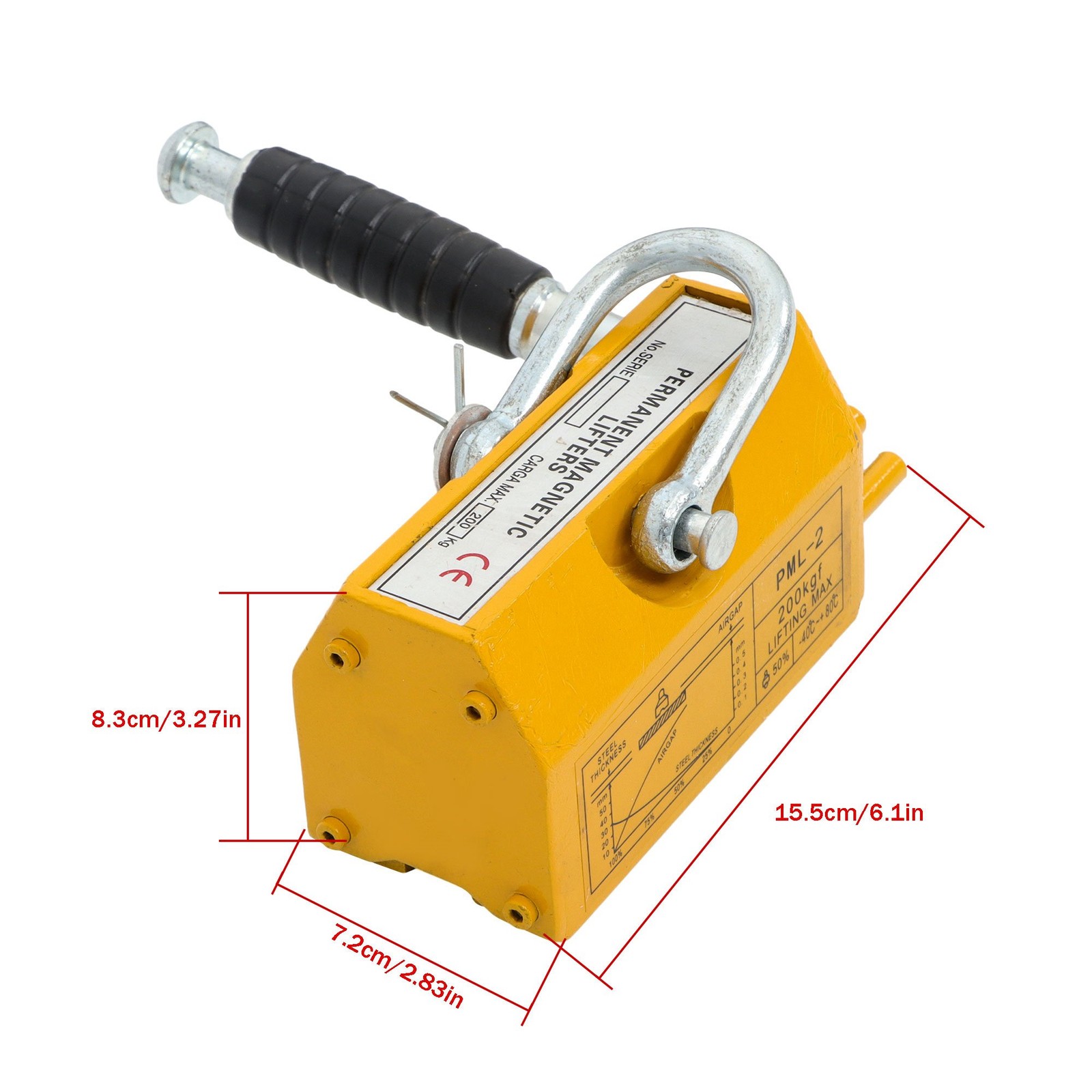 440lbs/200kg Permanent Magnetic Lifter 2.5 Safety Factor Lifting Magnet Yellow