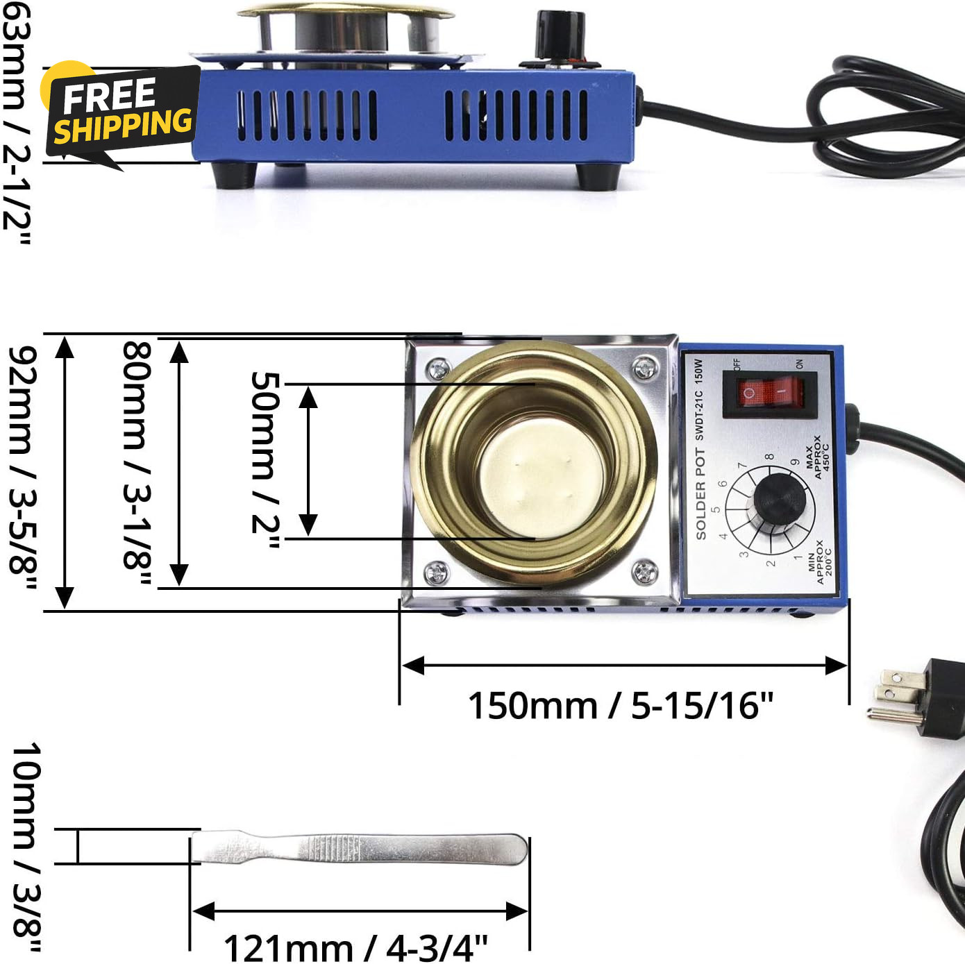 Solder Pot, 150W 110V, 50Mm Soldering Bath Titanium Plate, Capacity 500G