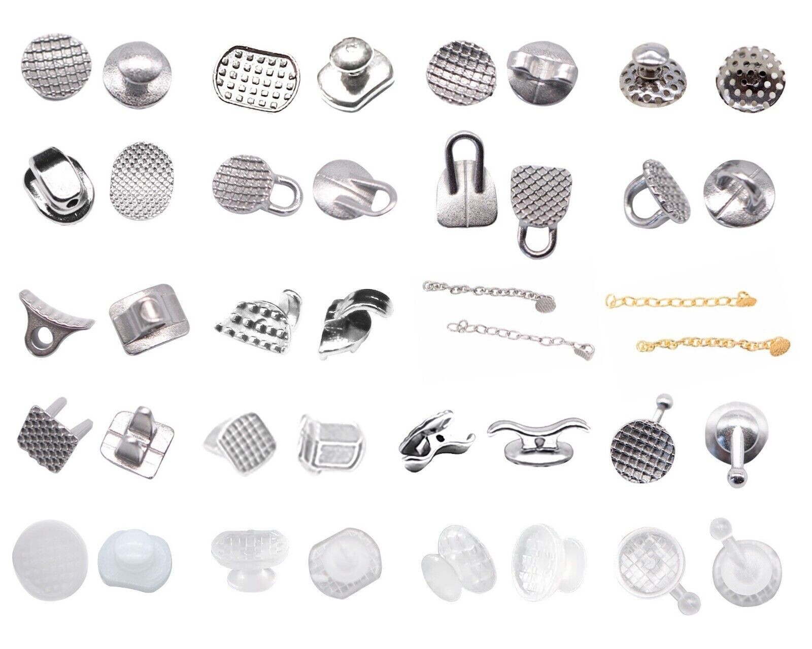 25 Type Dental Orthodontic Lingual Button Metal Bondable Round Rectangular Base