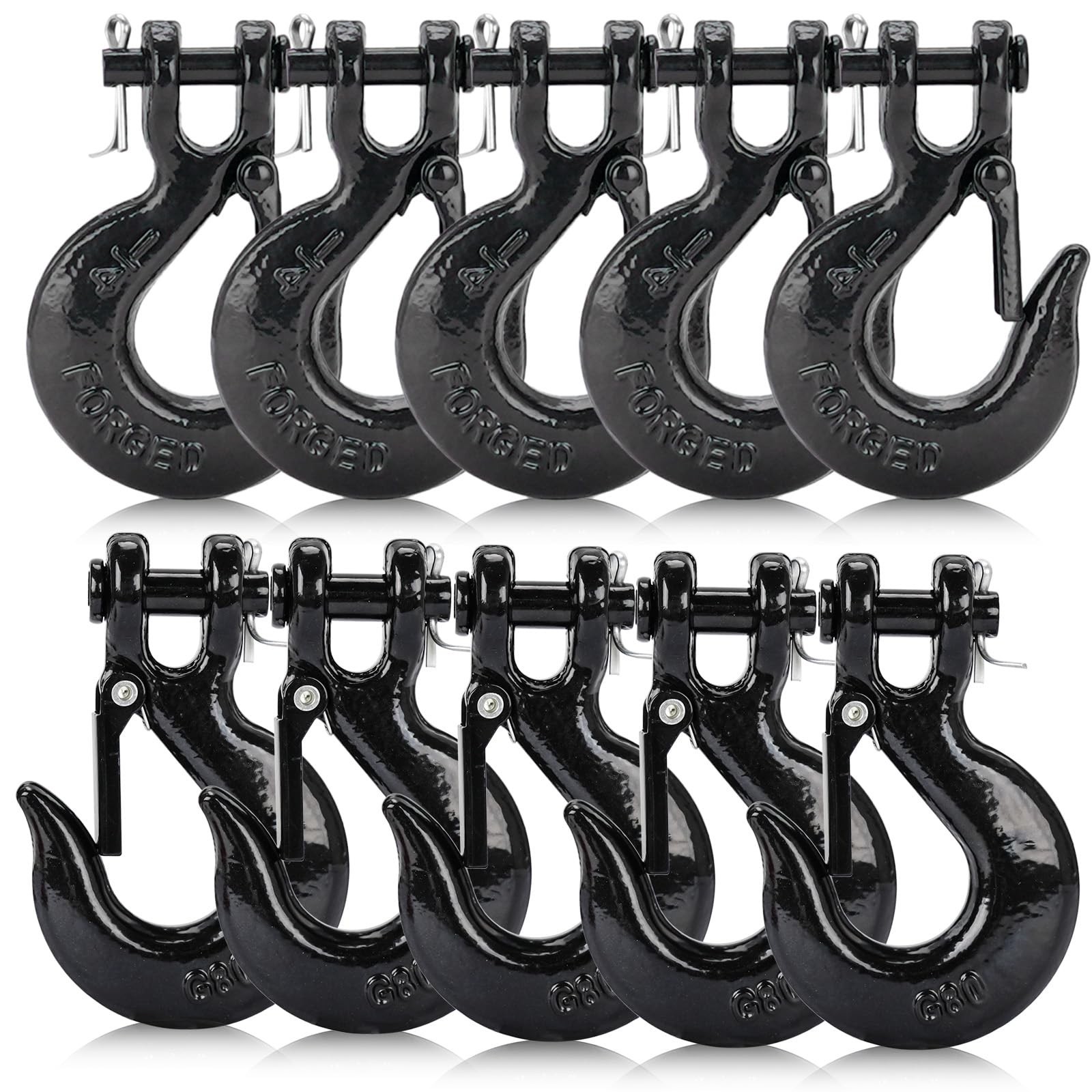G80 Clevis Slip Hook, 1/4″ Chain Hooks with Safety Latch, Heavy-Duty Winch Ho…