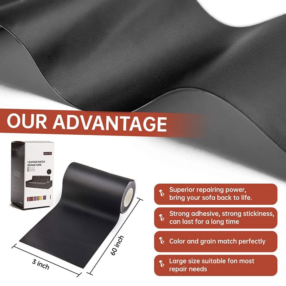 Tape Leather Repair Patch Tape Kit Black 3×60 inch Self Adhesive Leather Repai..