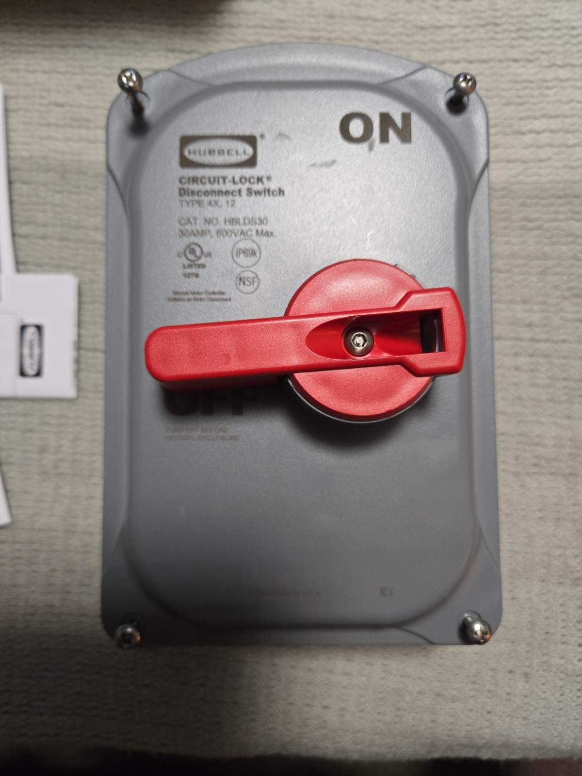 Hubbell, HBLDS30, Circuit-Lock Disconnect Switch, 30A, 600VAC, 3P