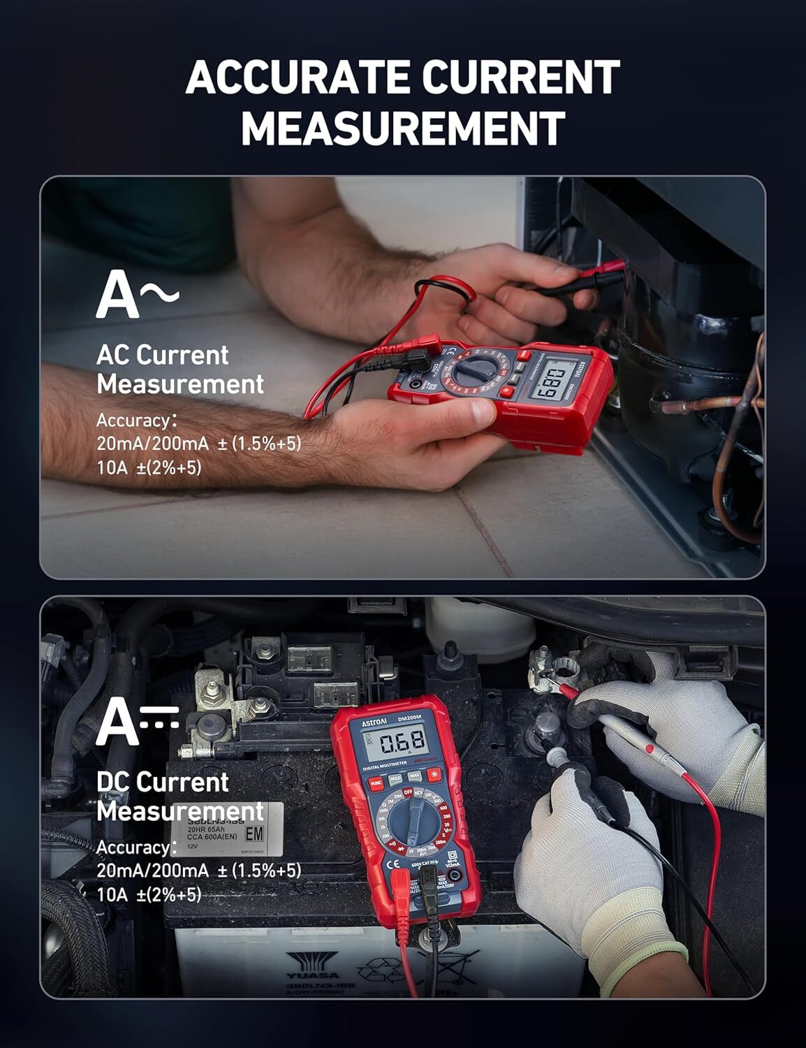 AstroAI Digital Multimeter Voltage Tester, TRMS 2000 Counts Volt Meter; Black