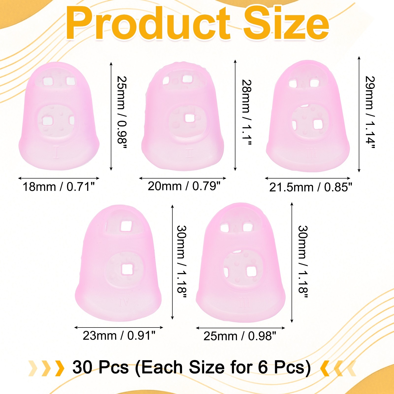 30 Pcs Silicone Finger Tips, 18/20/21.5/23/25mm Reinforced Finger, Pink