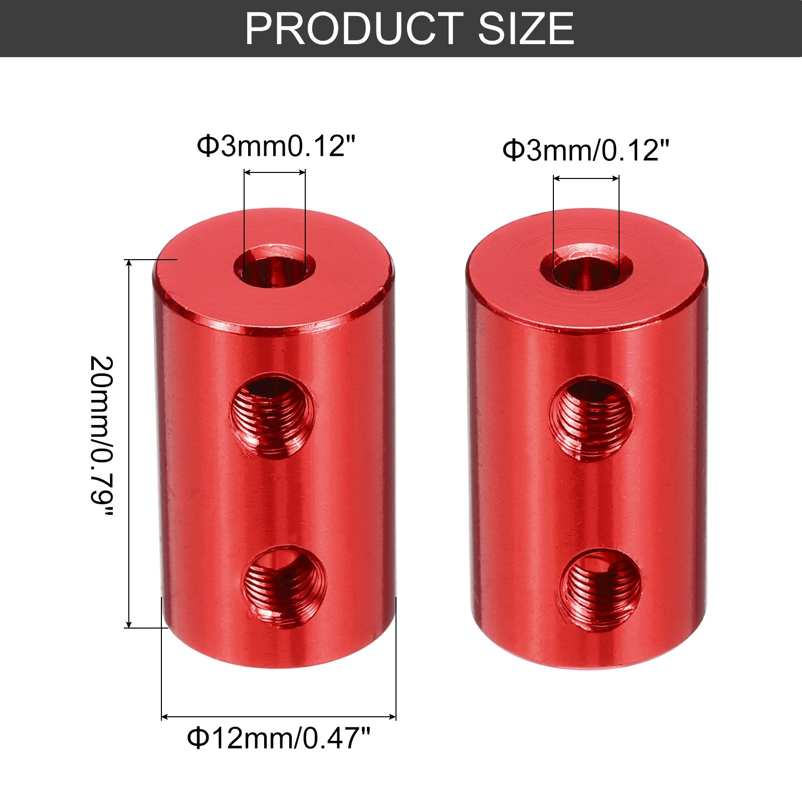 5 Pack Rigid Screw Coupling 3mm – 3mm Coupler L20mm x D12mm Aluminum Alloy Red