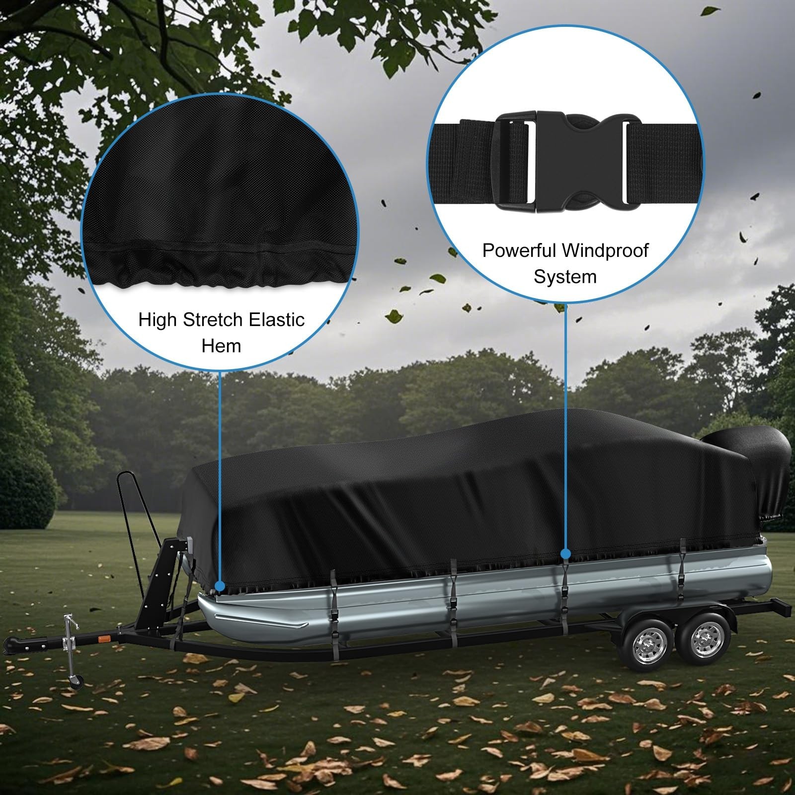Pontoon Boat Cover 25-28ft, 1200D PU Heavy Duty Marine Grade Pontoon Cover wi…