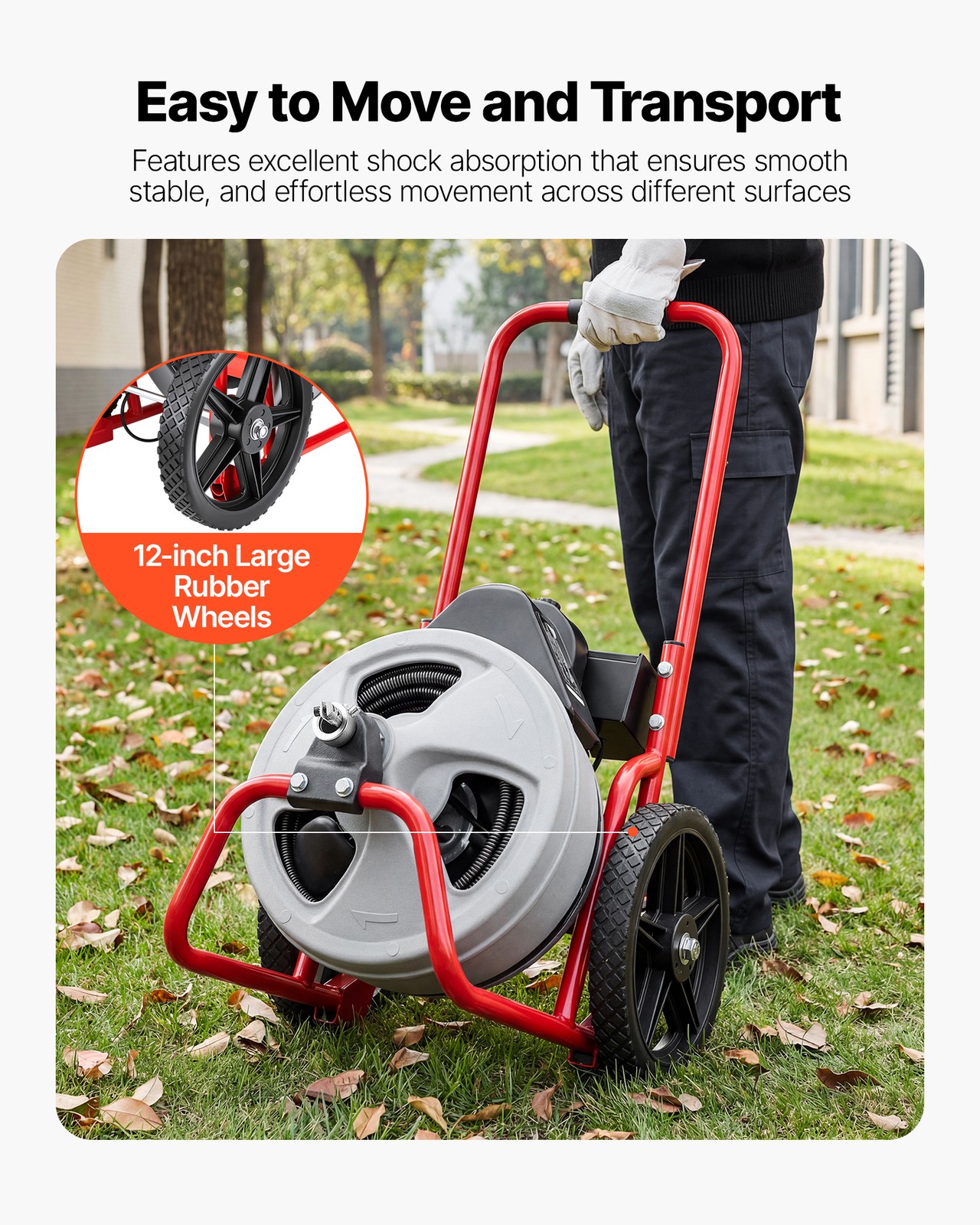 VEVOR Drain Cleaner Machine 75 FT x 3/8 Inch Sewer Snake Auger Manual Feeding