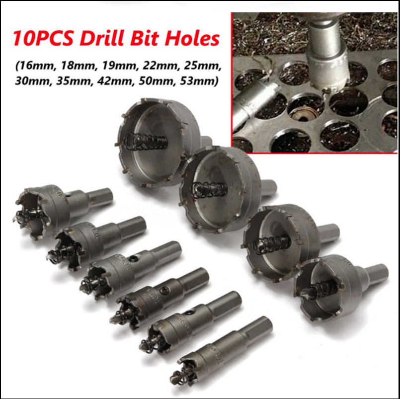 Carbide Tip TCT Hole Saw Cutter Drill Bit Set For Steel Metal Alloy 16-53mm 10pc