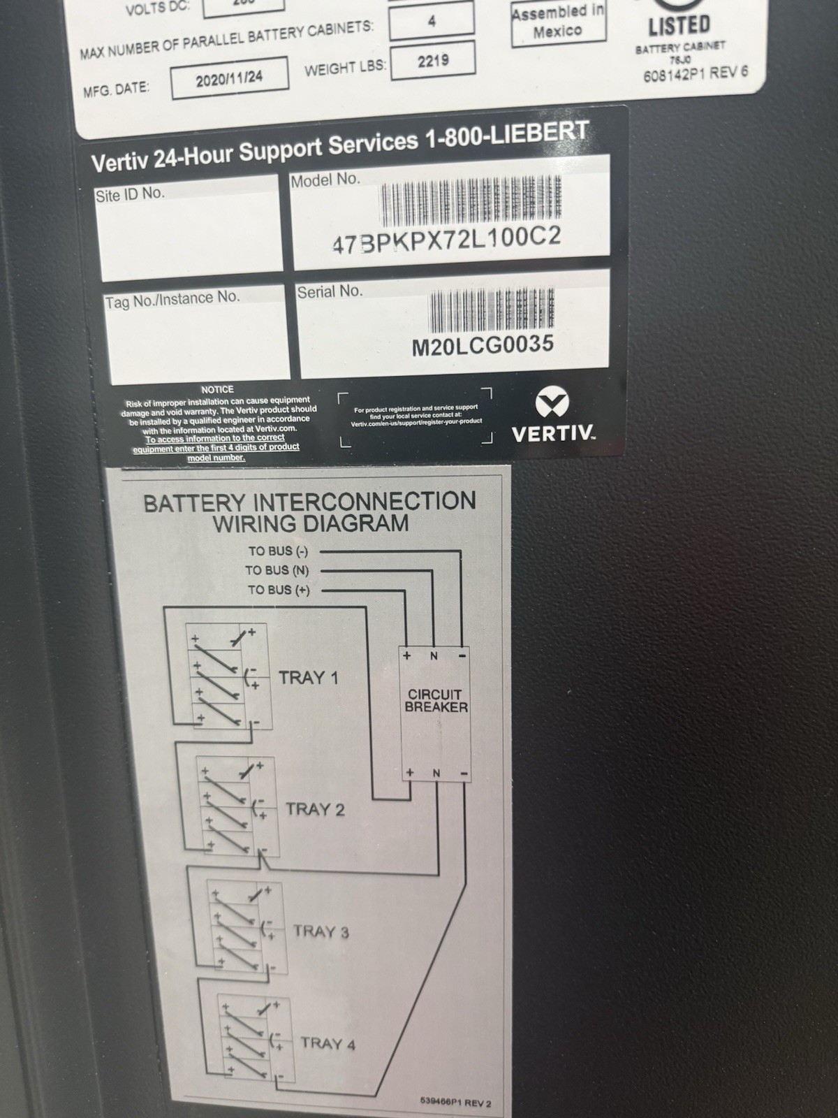 Vertiv Liebert EXM Battery Cabinet 288VDC 24 Lead-Acid 300Ah Vertiv Liebert EXM