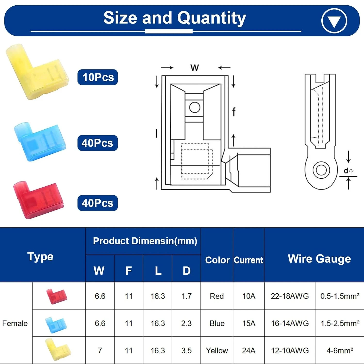 90Pcs Right Angle Spade Connector Wire Terminal Crimp Connectors Quick Disconnec