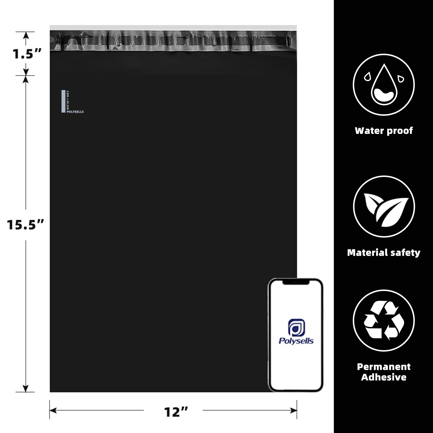 500 12×15.5 Poly Mailer Self Sealing Shipping Mailer Bags Black POLYSELLS