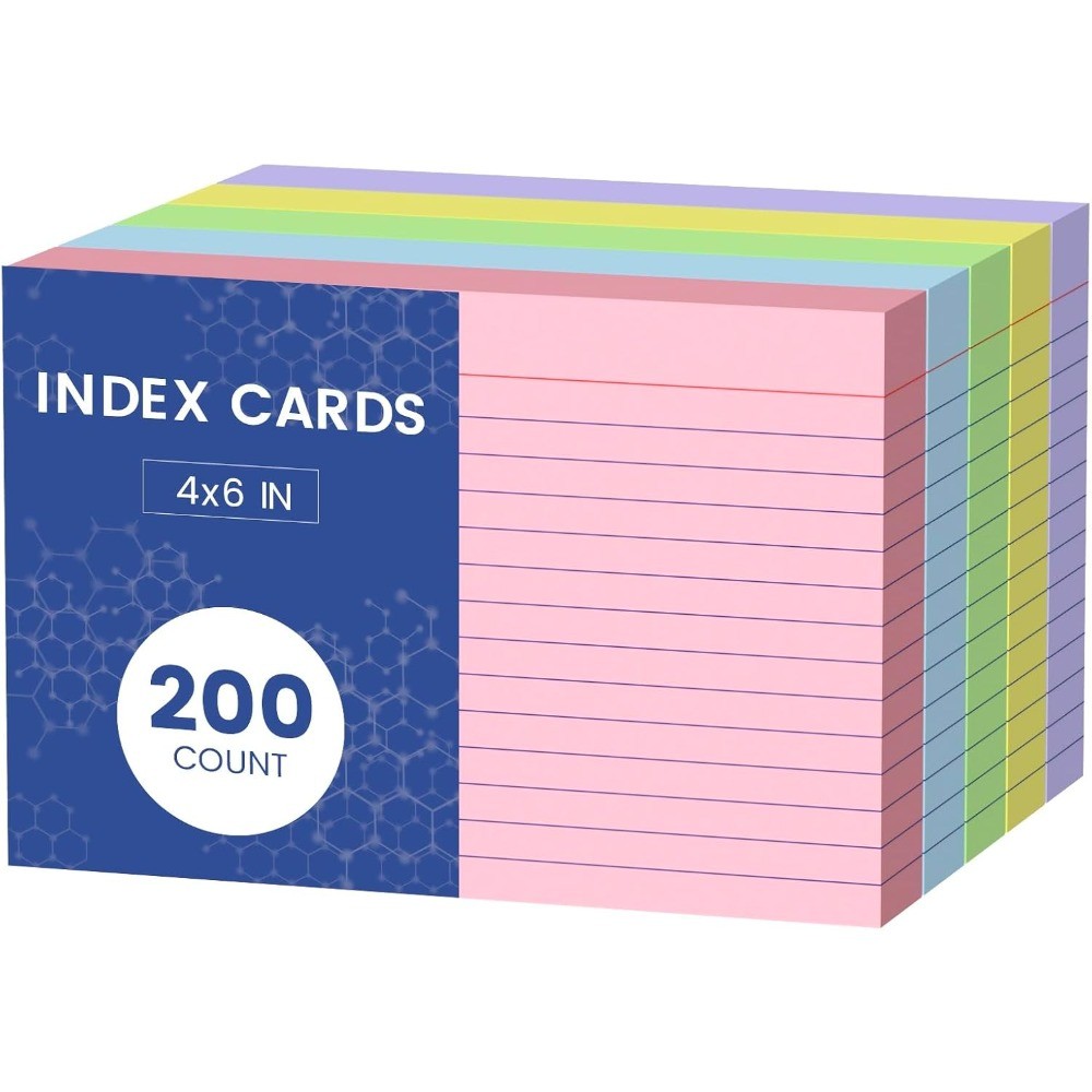 Colored Index Cards 4×6 Inch, 200 Count Note Cards 4×6, 5 Colors Flash Cards