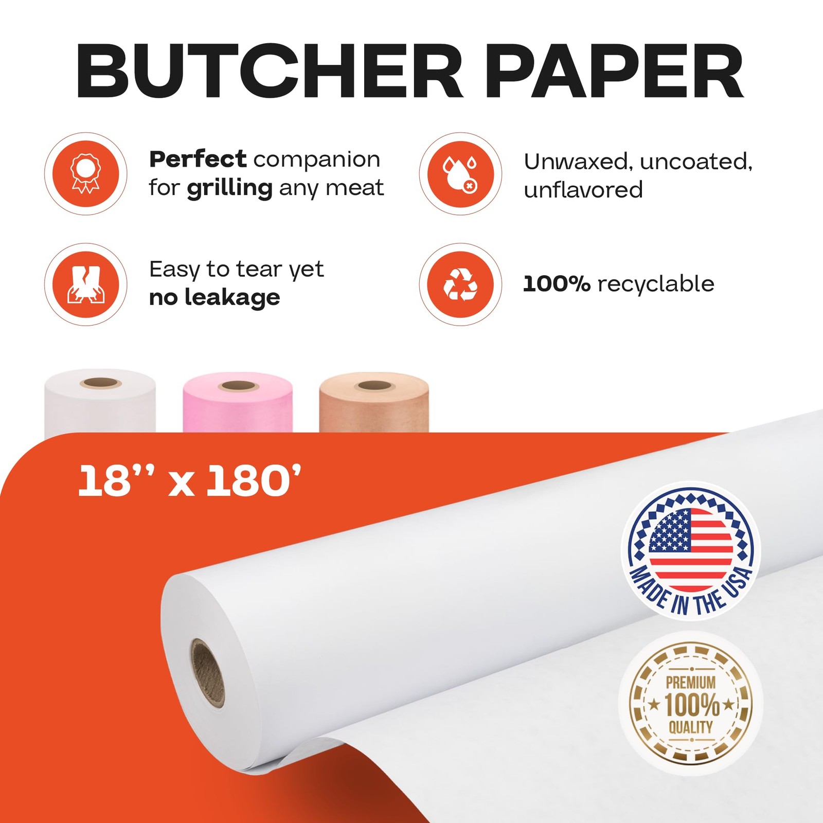 White Butcher Paper 18″ x 2160″ (180 feet) – x 180 feet, 1 Roll,