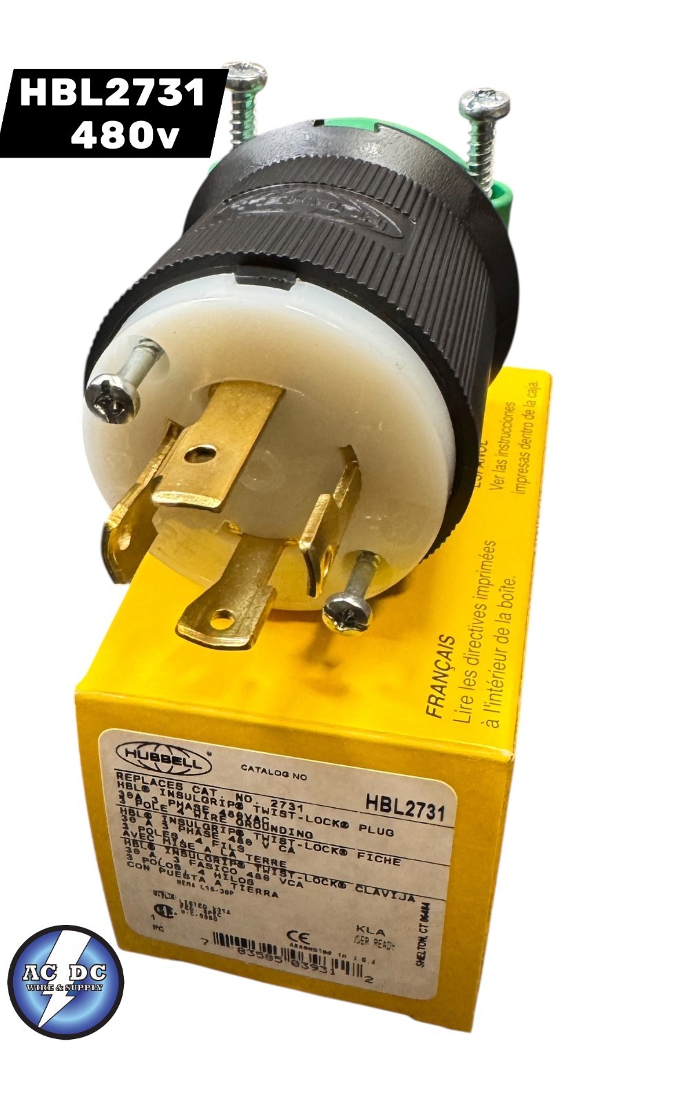 HUBBELL HBL2731 30A 3P,4W 480V L16-30P (GREEN)