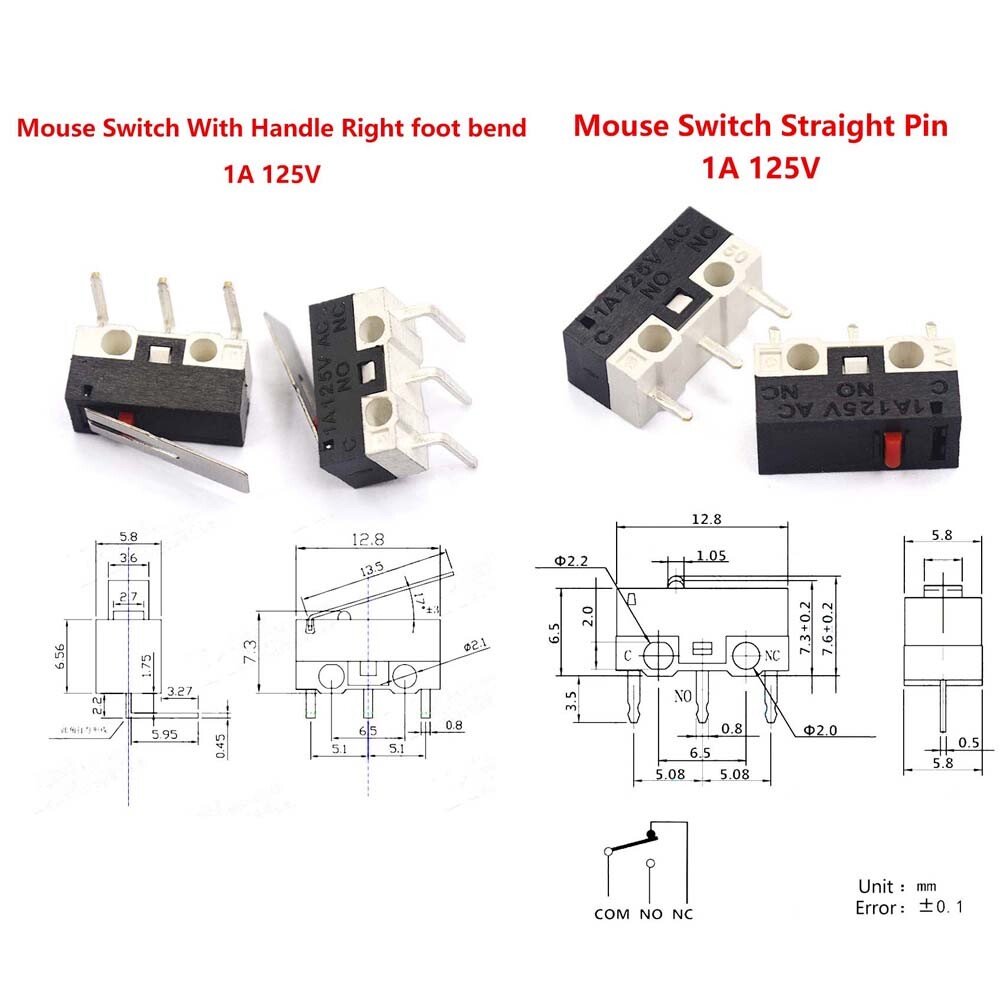 Ultra Mini Microswitch 1A 125V AC Limit Switch Mouse Button or Lever 3D Printer