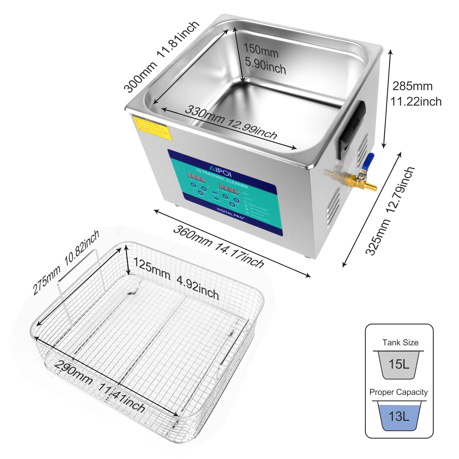 AIPOI 15L Industry Ultrasonic Cleaner Cleaning Equipment with Timer Heater