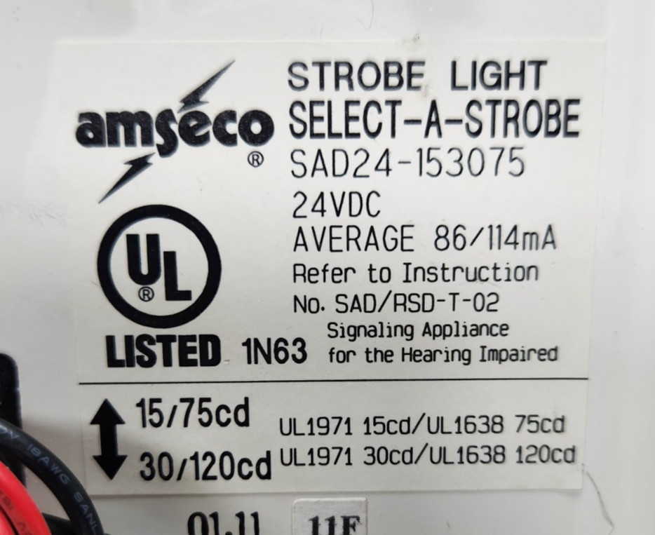 😎 AMSECO SAD24-153075 STAND ALONE ADA STROBE WHITE WALL/CEILING MOUNT 24 VDC