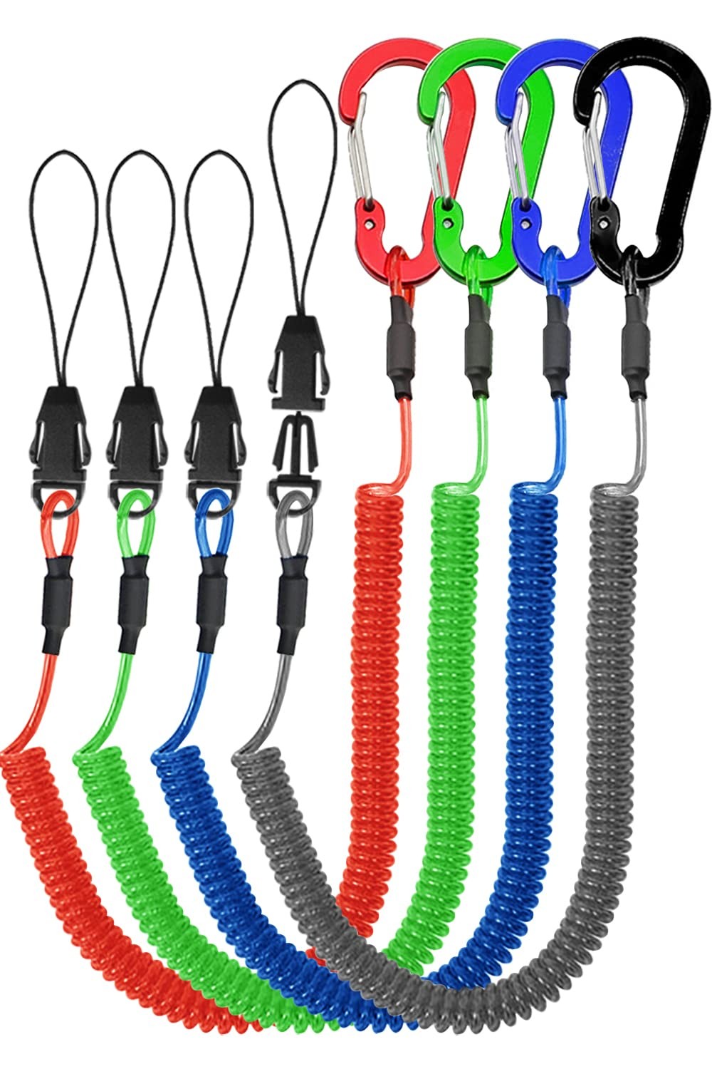 Lix&Rix Spiral Clip on Safety Recoil Lanyards for Black Blue Green Red,4pcs