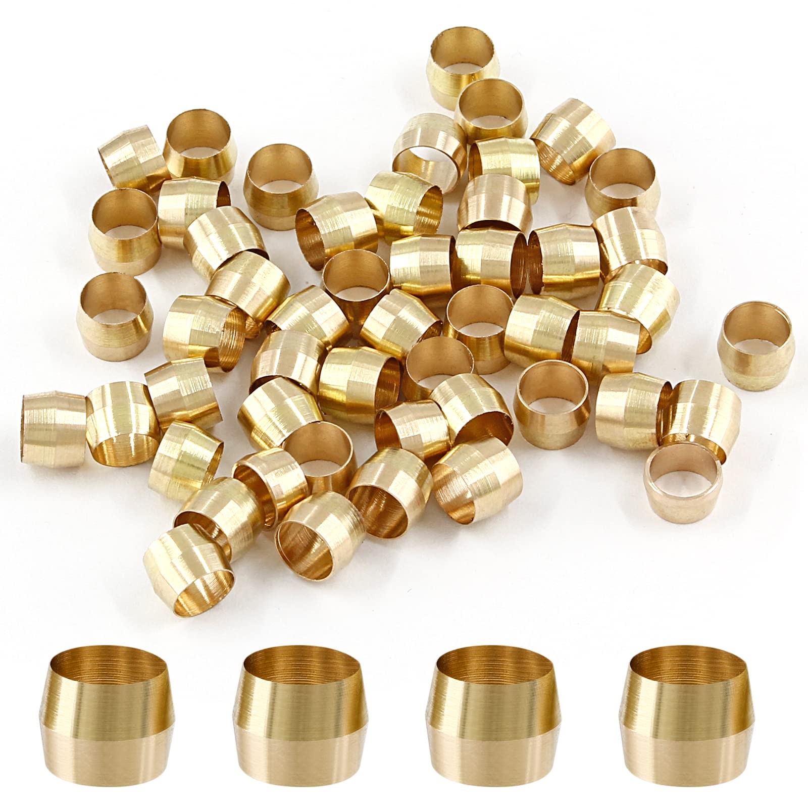 50 Pcs Brass Compression Fitting,1/4″ Tube OD Compression Sleeves Ferrules Brass
