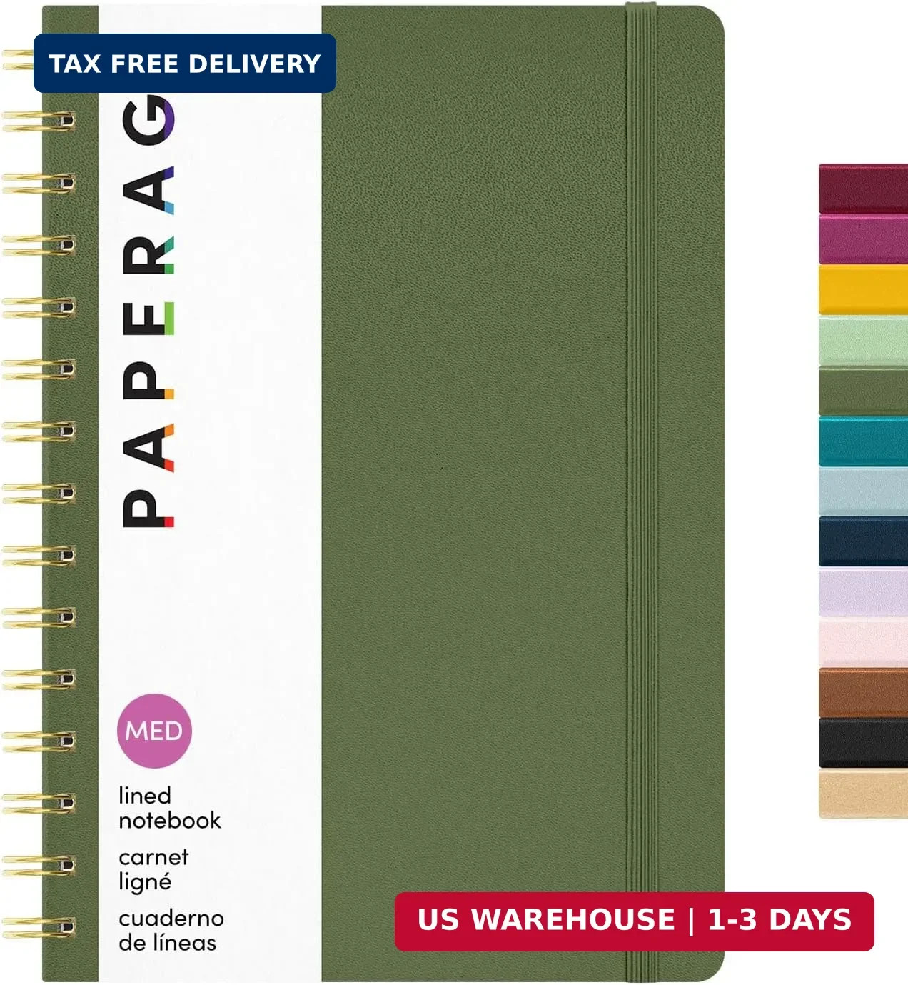 PAPERAGE Lined Spiral Journal Notebook, (Olive Green), 160 Pages, Hardcover Jour