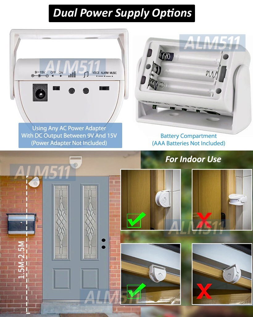 Stand Alone 2-In-1 Motion Detector Alarm Door Chime With 90dB Siren Chime Sound