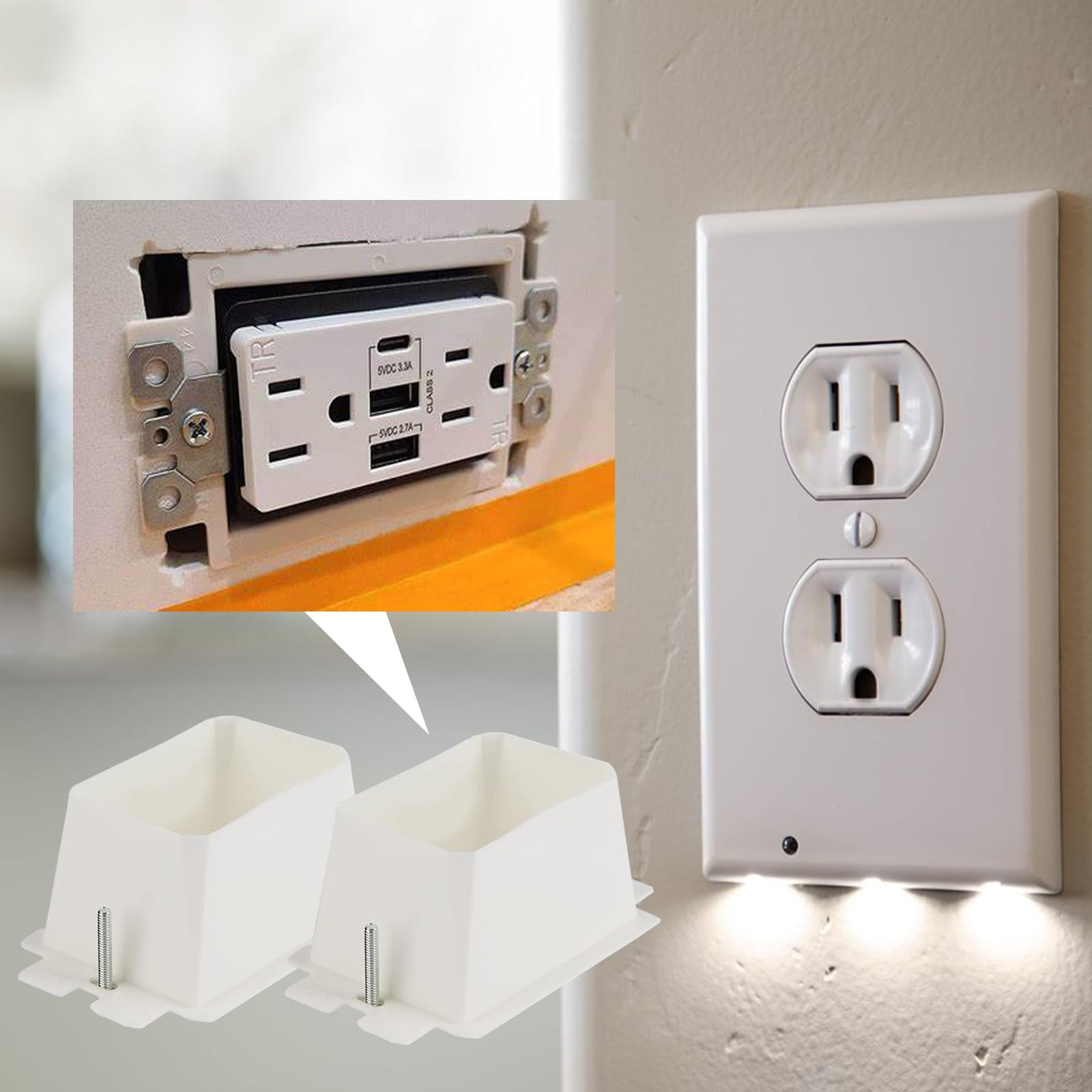 6 PCS White SLK1 1Gang Electrical Power Outlet Box Extender Kit Screws