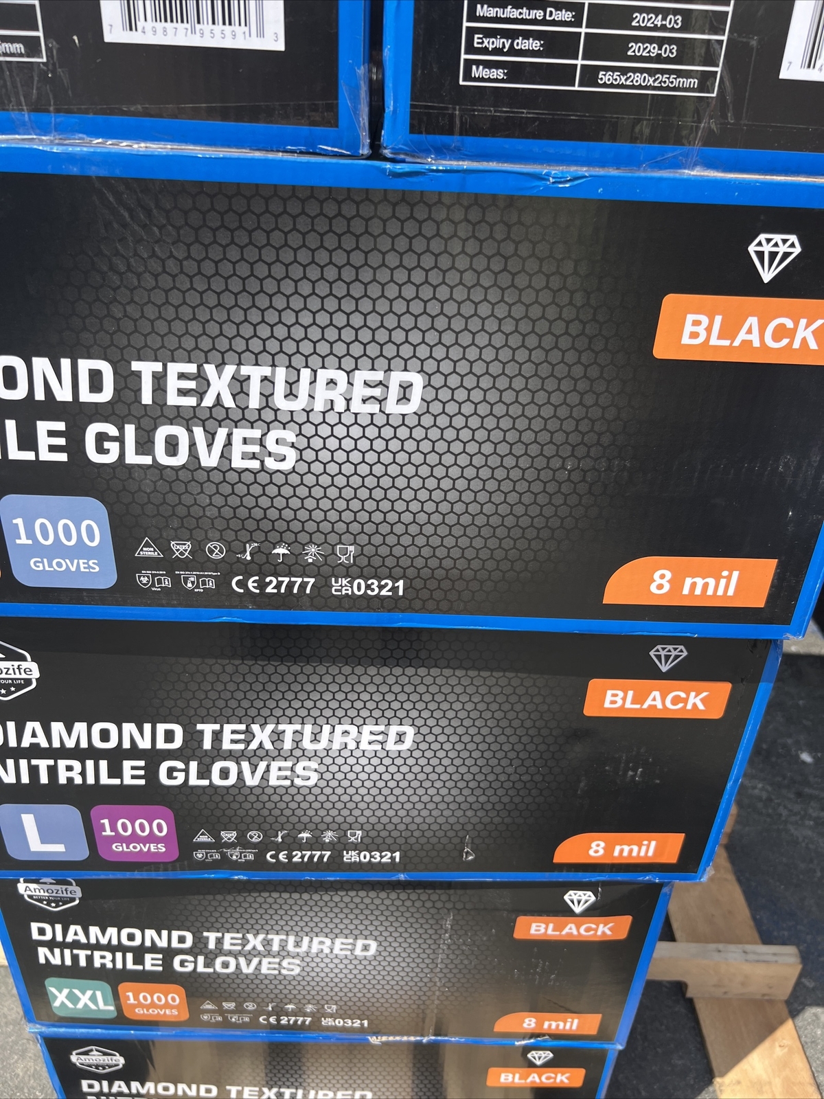 Heavy Duty Black Industrial Nitrile Gloves with Raised Diamond Texture, 1000pcs.