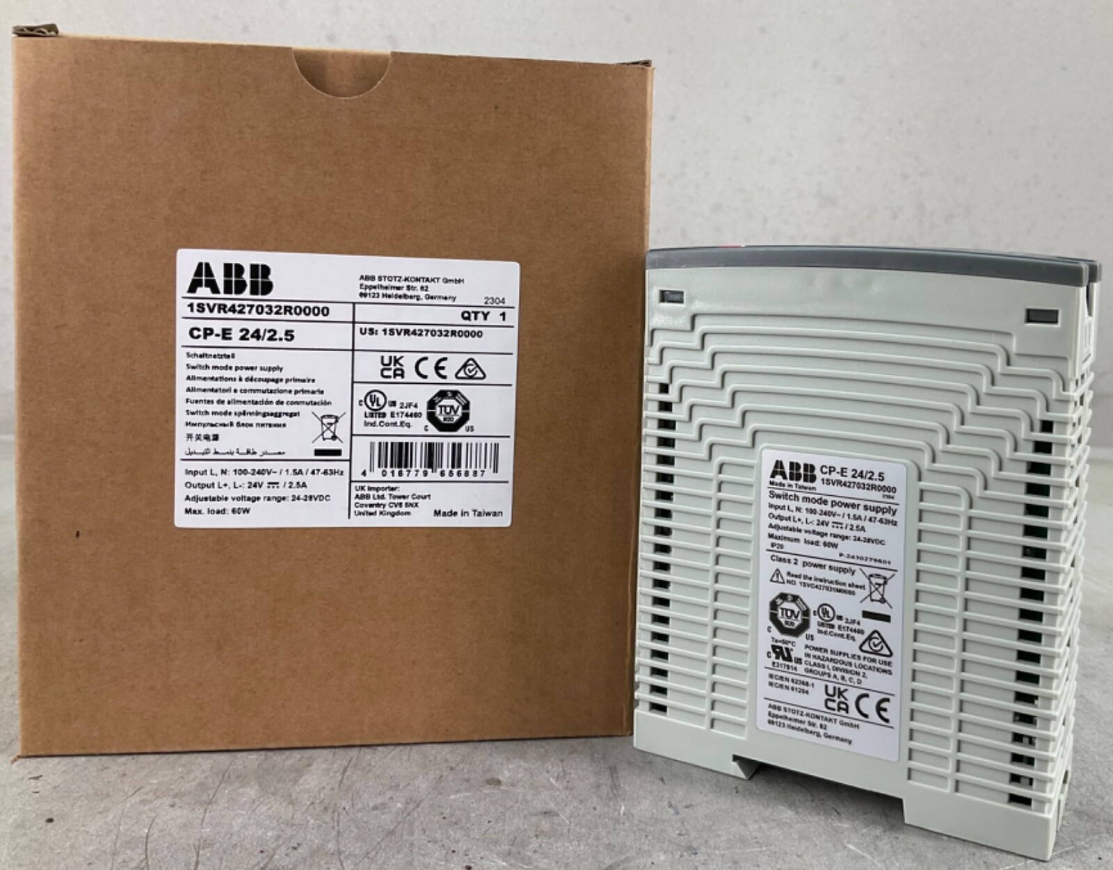 NEW ABB 1SVR427032R0000 POWER SUPPLY CP-E 24/2.5 100-240VAC IN 24VDC/2.5A OUT