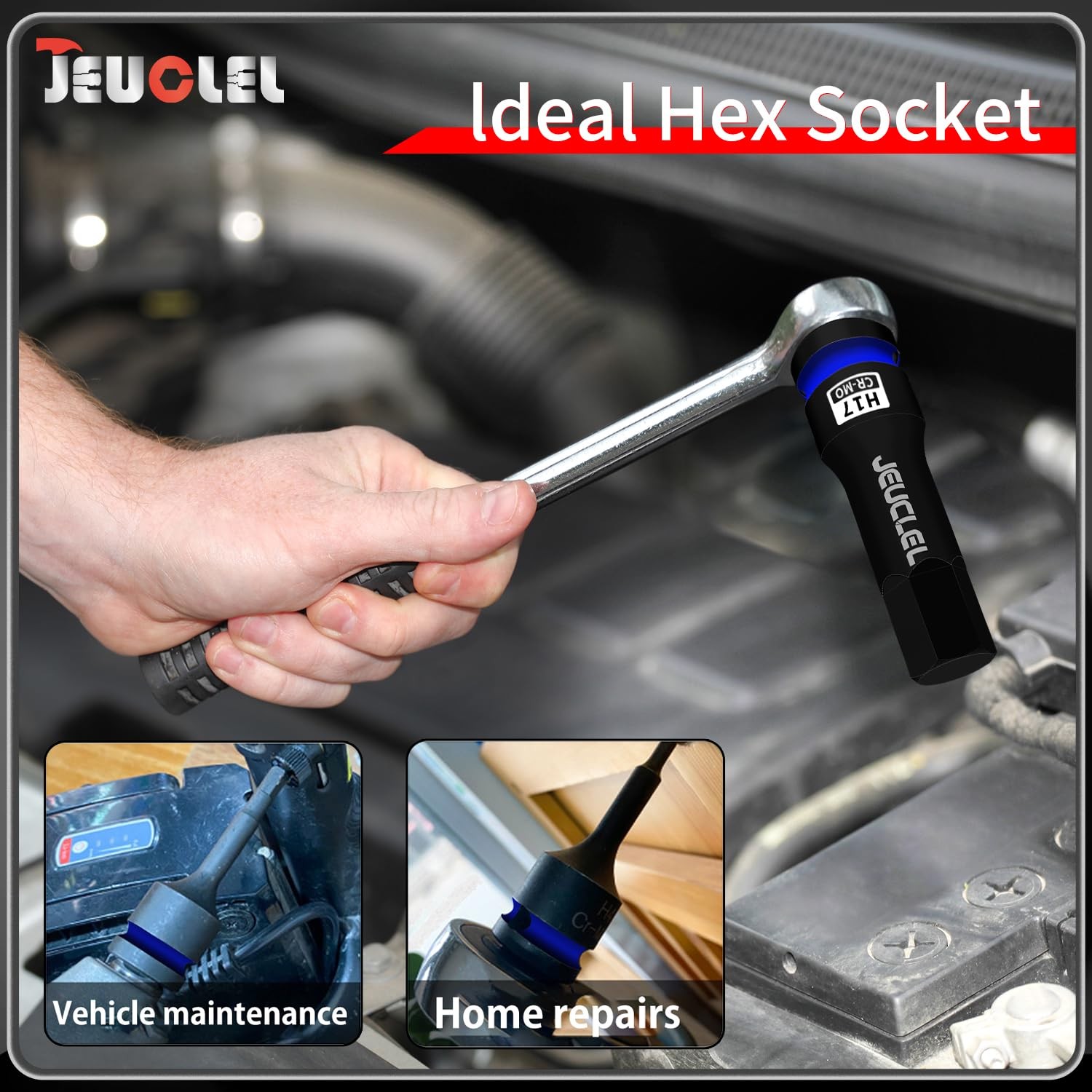 JEUCLEL 17mm Hex Impact Bit Socket, H17 1/2-Inch Drive 1PC | 17MM