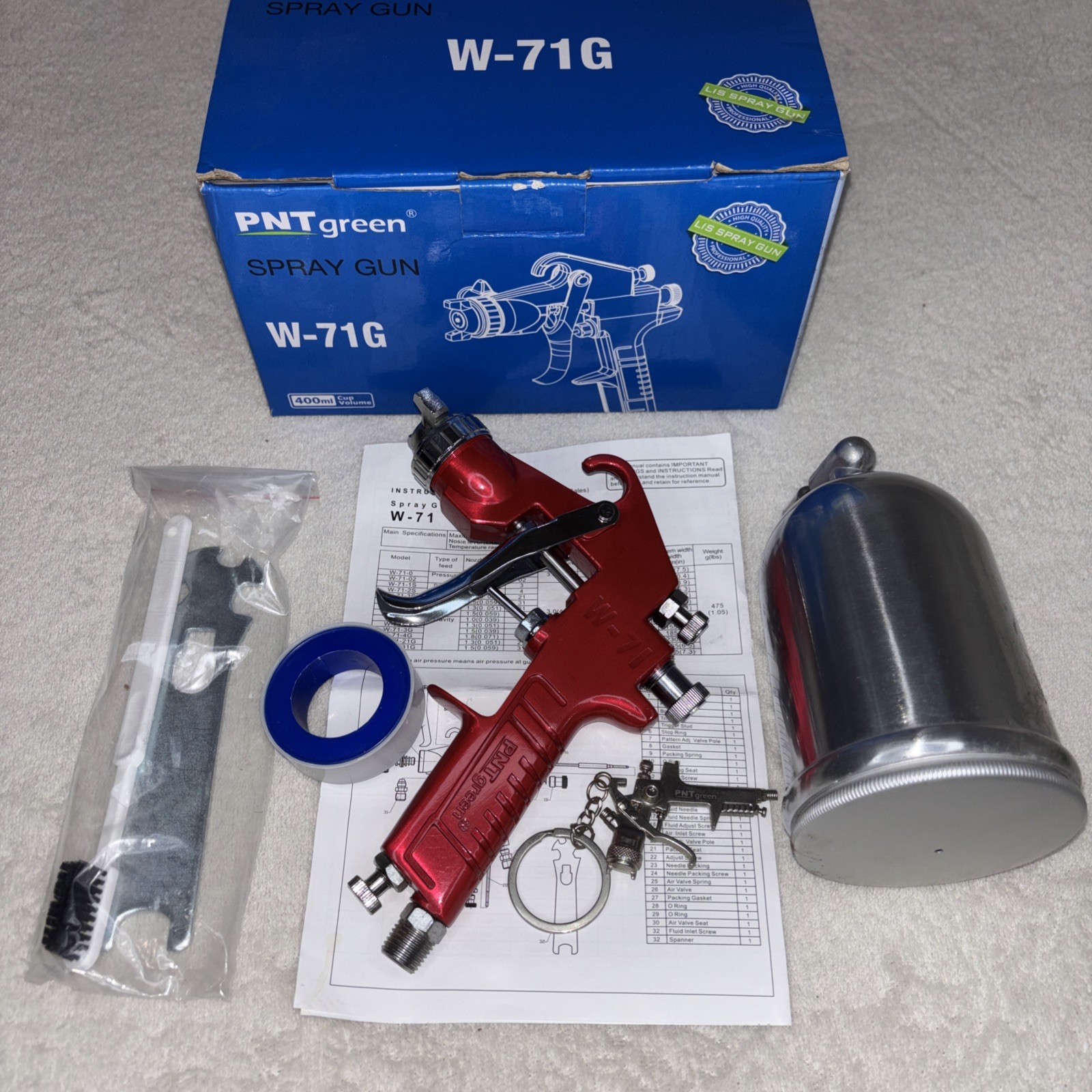 PNTgreen W-71G HVLP Gravity Feed Spray Gun 1.5mm Nozzle 400ml Cup Automotive