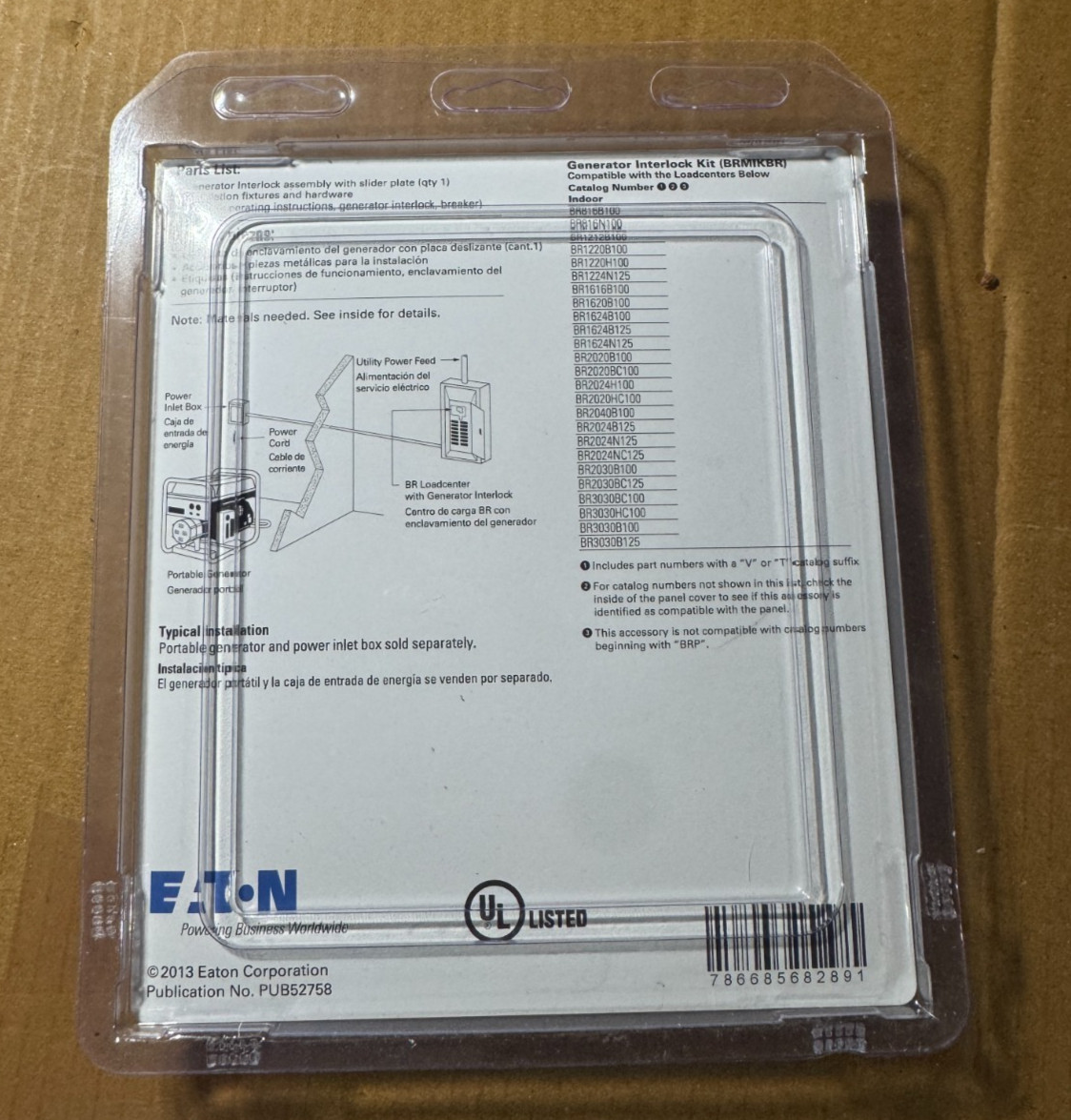 Eaton Generator Interlock Kit for Back Feed BR Load Centers