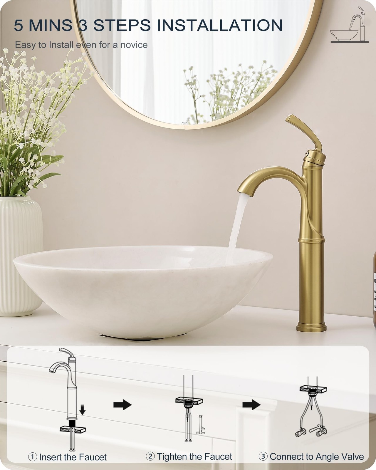 HOIGY HY-BF-16H-NG1 Gold Vessel Sink Faucet One Hole 1 Handle Arched Spout