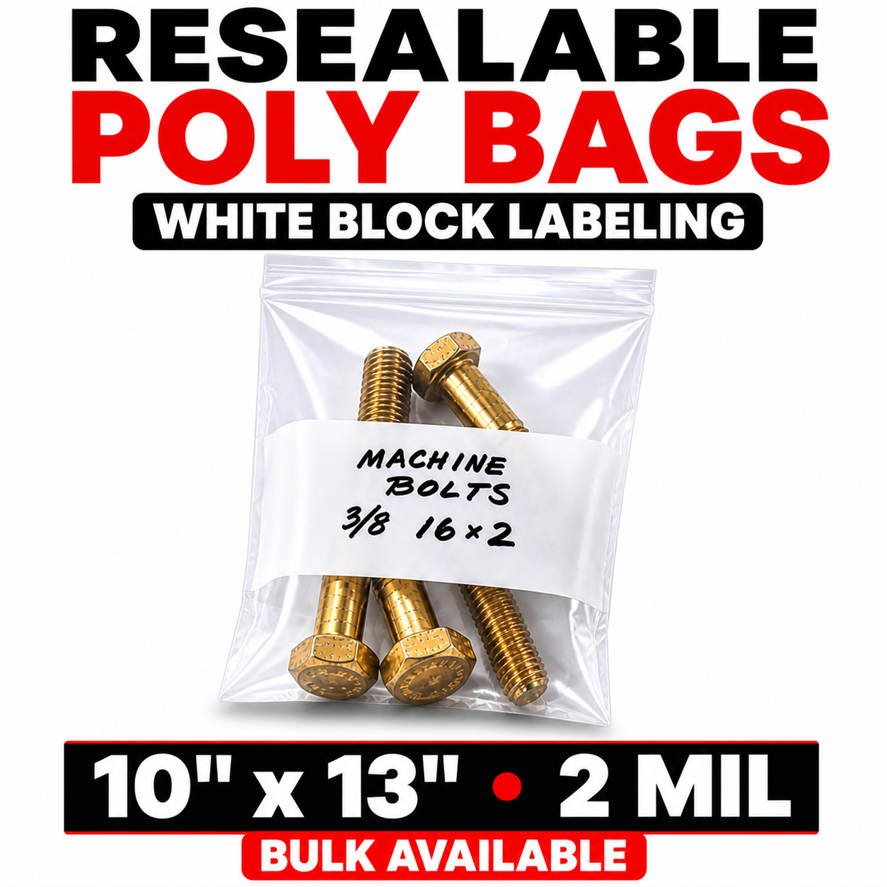10×13 Clear Zip Poly Bags 2 Mil Reclosable White Block 100 200 1000 2000