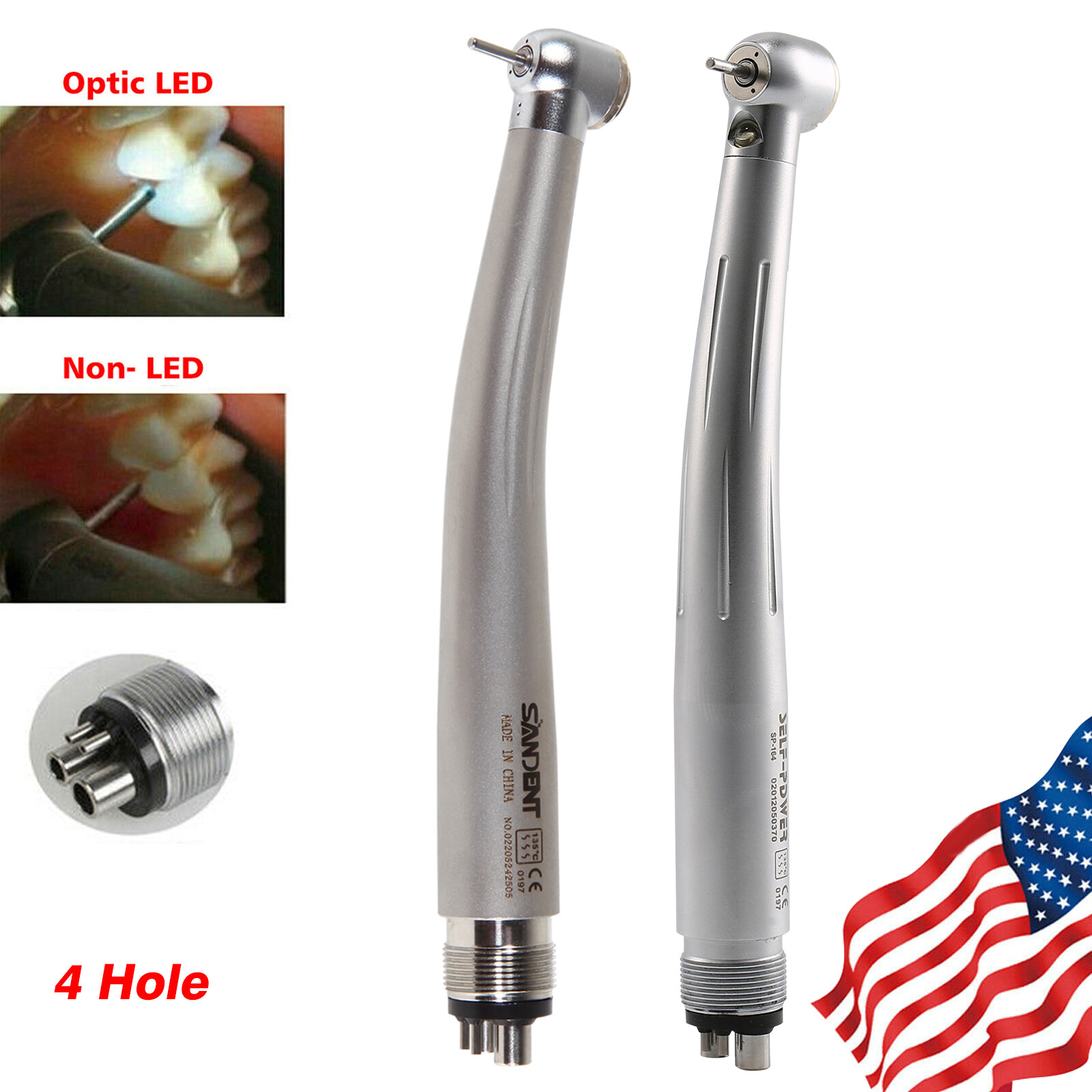 4Holes Dental LED Fiber Optic Egenerator / NO-LED Handpiece High speed Turbine