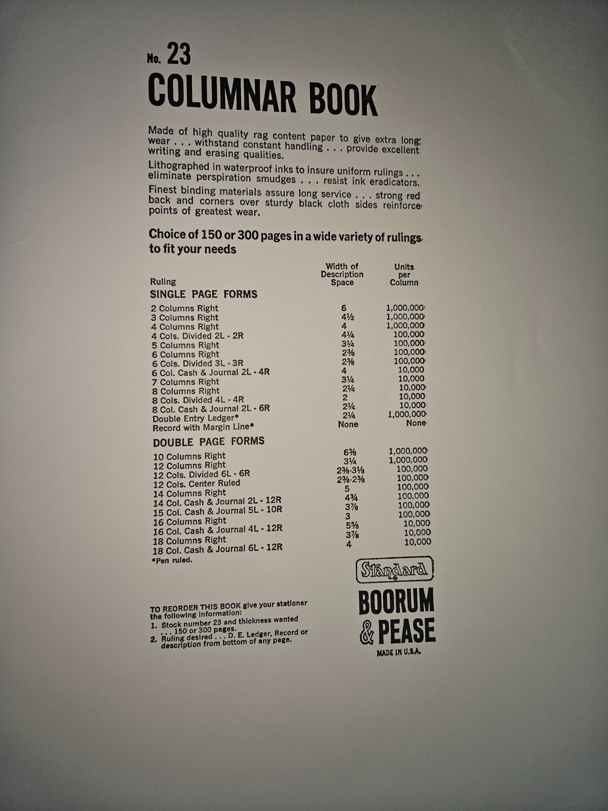 Boorum and Pease 23-150 Account Book 14 1/2″ 11″ – Never Written In