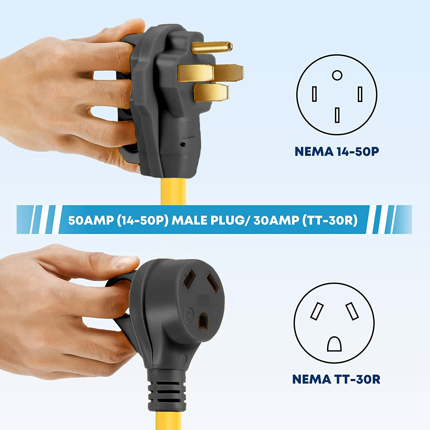 50 Amp Male – 30 Female Extension Cord Power Plug Adapter 3 to 4 Prong Generator