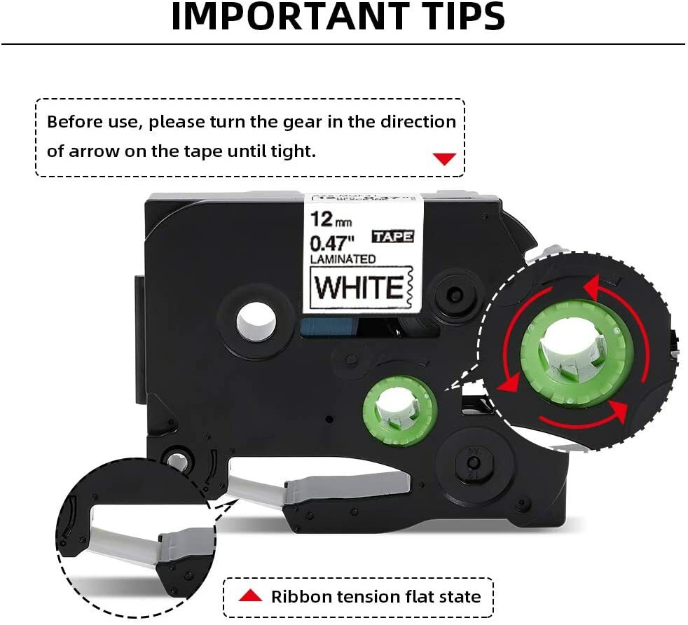 TZ TZe-231 221 241 251 6-36mm Black on White Label Tape Fit For Brother P-Touch