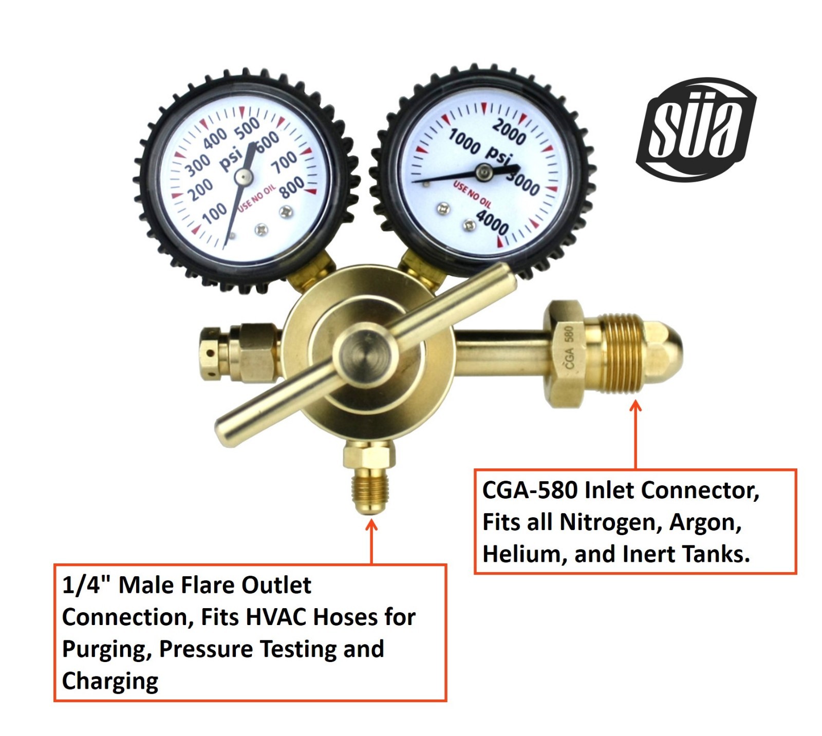 Nitrogen Gas Regulator 0-600 PSIG – HVAC Purging – Pressure Charge – SÜA