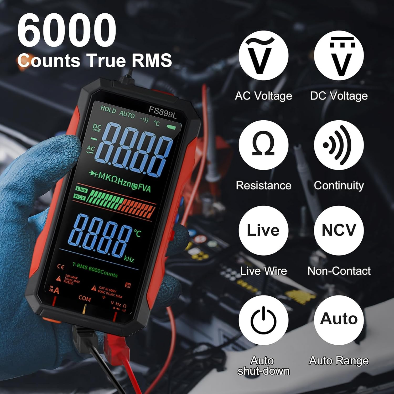 FS899L Digital Multimeter with Color Screen, USB C Rechargeable Electrical Testi