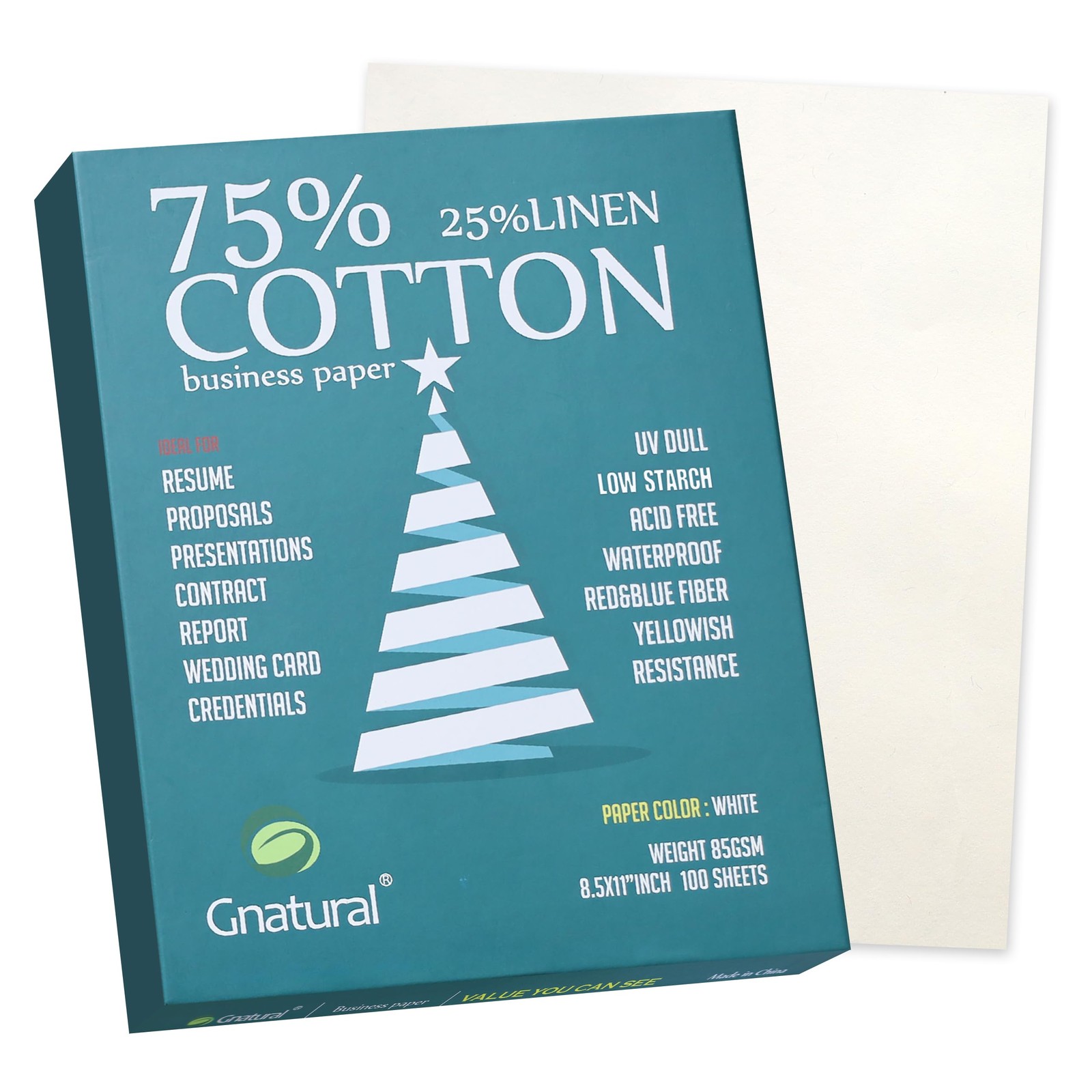 75% Cotton 25% Linen Business Paper, 85gsm 8.5”×11” Inkjet Printer Paper, Wat…