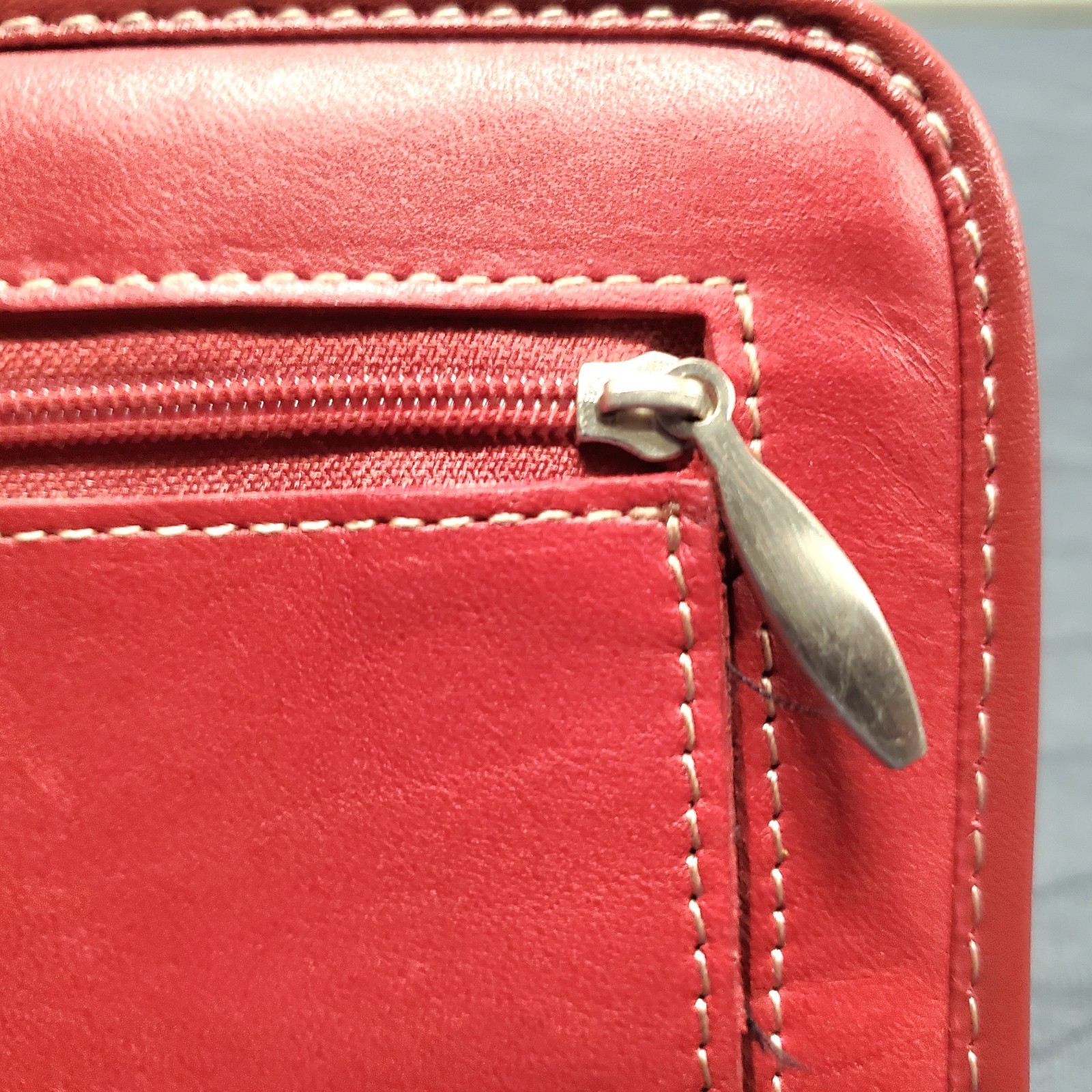 ​VTG Franklin Covey 7 Ring Leather Planner Organizer Zip Up Cranberry Red 11″x8″
