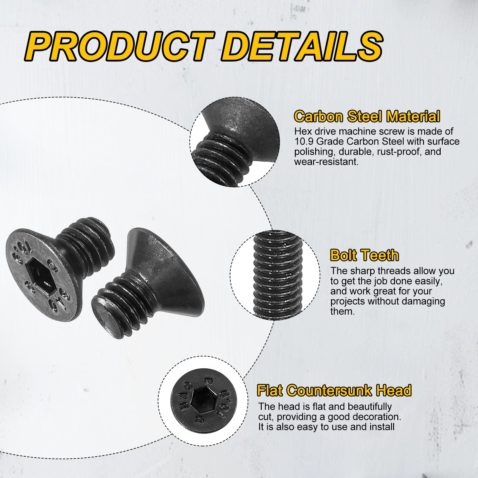 M4x6 mm Flat Head Socket Cap Screws, 100 Pcs Bolt with Hex Spanner, Black