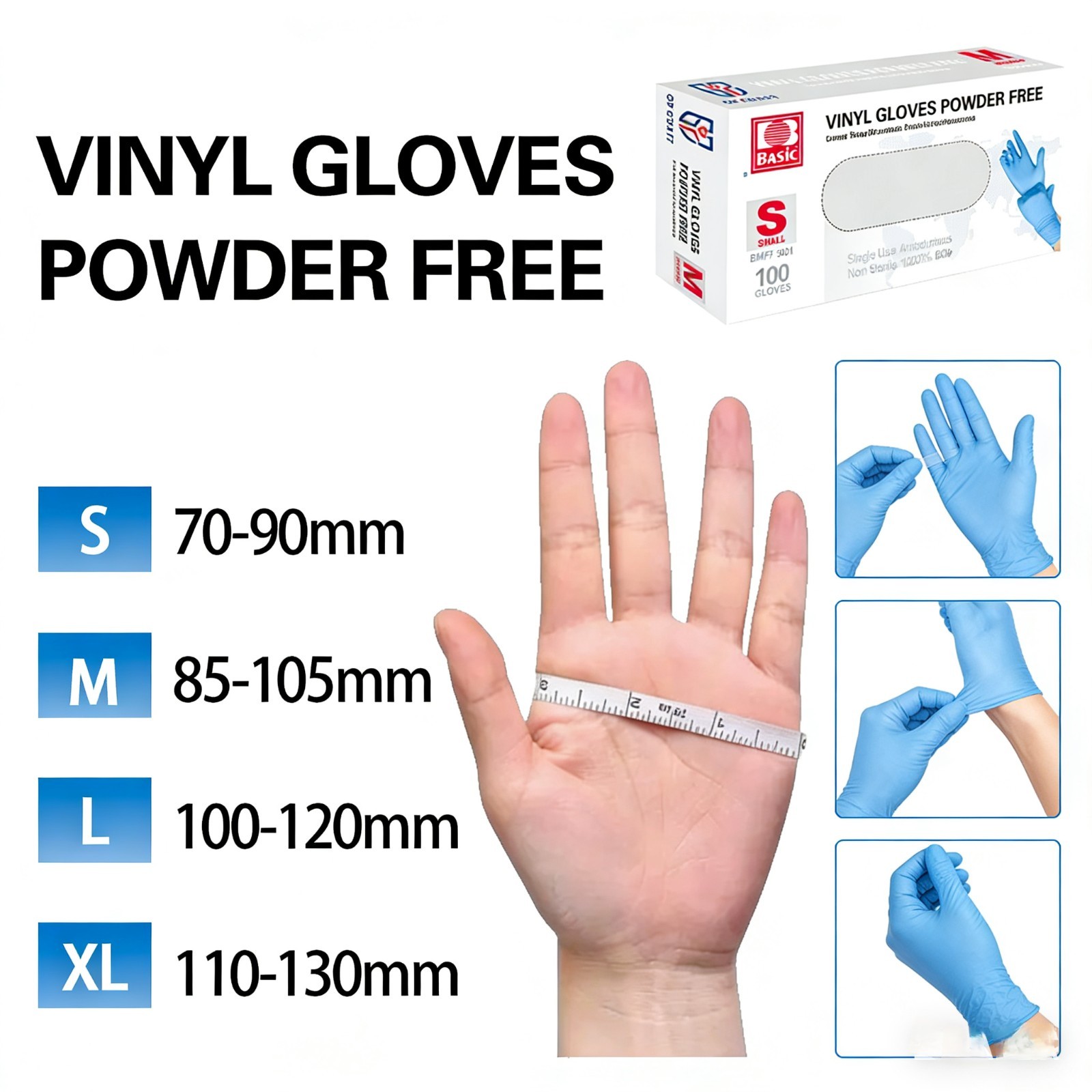 Blue Vinyl Synmax Exam Gloves Latex Free Powder Free Disposable Gloves 100pcs