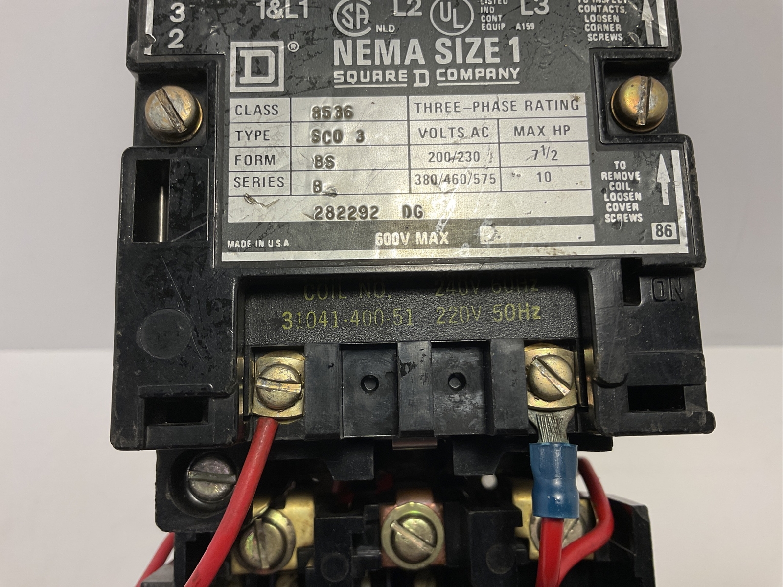 Square D Open Starter Nema Size 1 CLASS 8536 ,SCO3,SERIES B, 31041-400-51