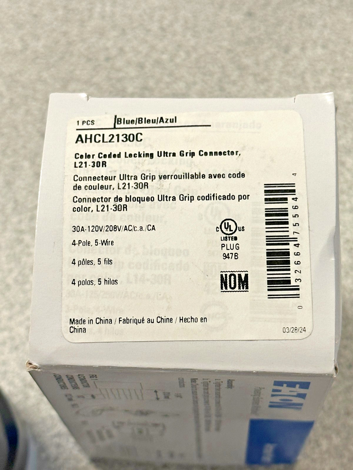 NEW Eaton AHCL2130C Blue Locking Connector 30A 3Ph 120/208V 4-Pole 5-Wire L21-30