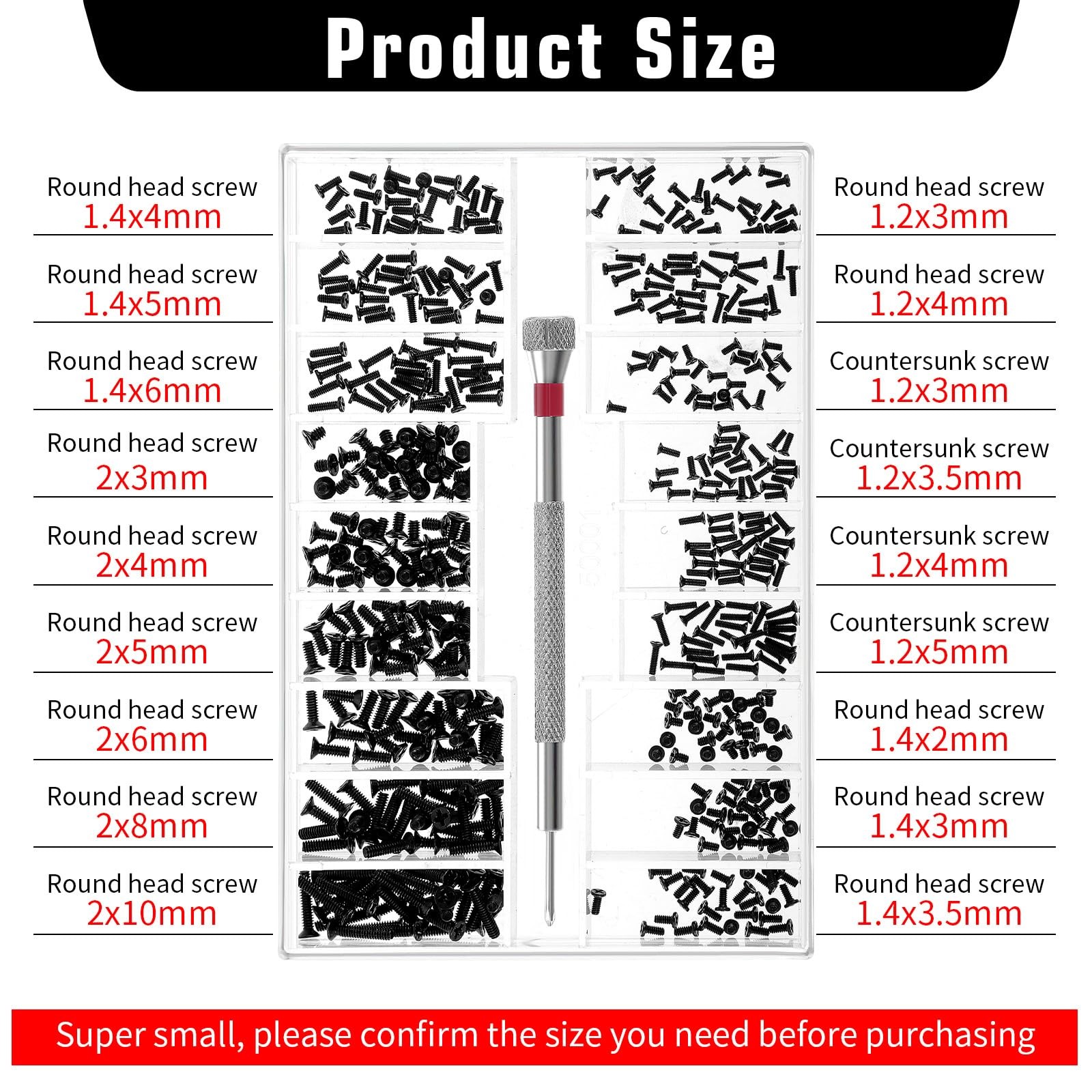 Small Screws Assortment Kit M1.2 / M1.4 / M2.0 Tiny Micro Screws Set Black 500pc