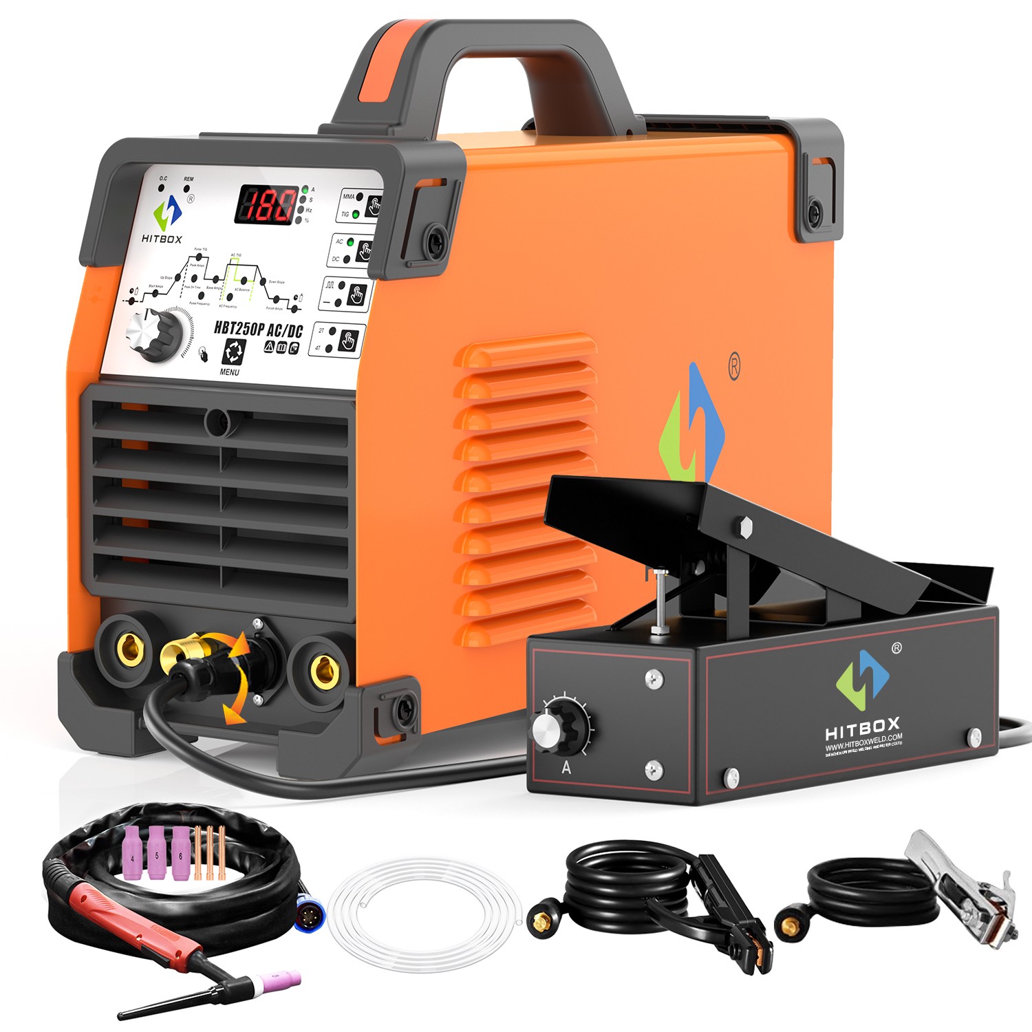 220V AC/DC HF Pulse TIG Welder Stick Welder 5in1 with 5-Pin10K Foot Pedal Switch