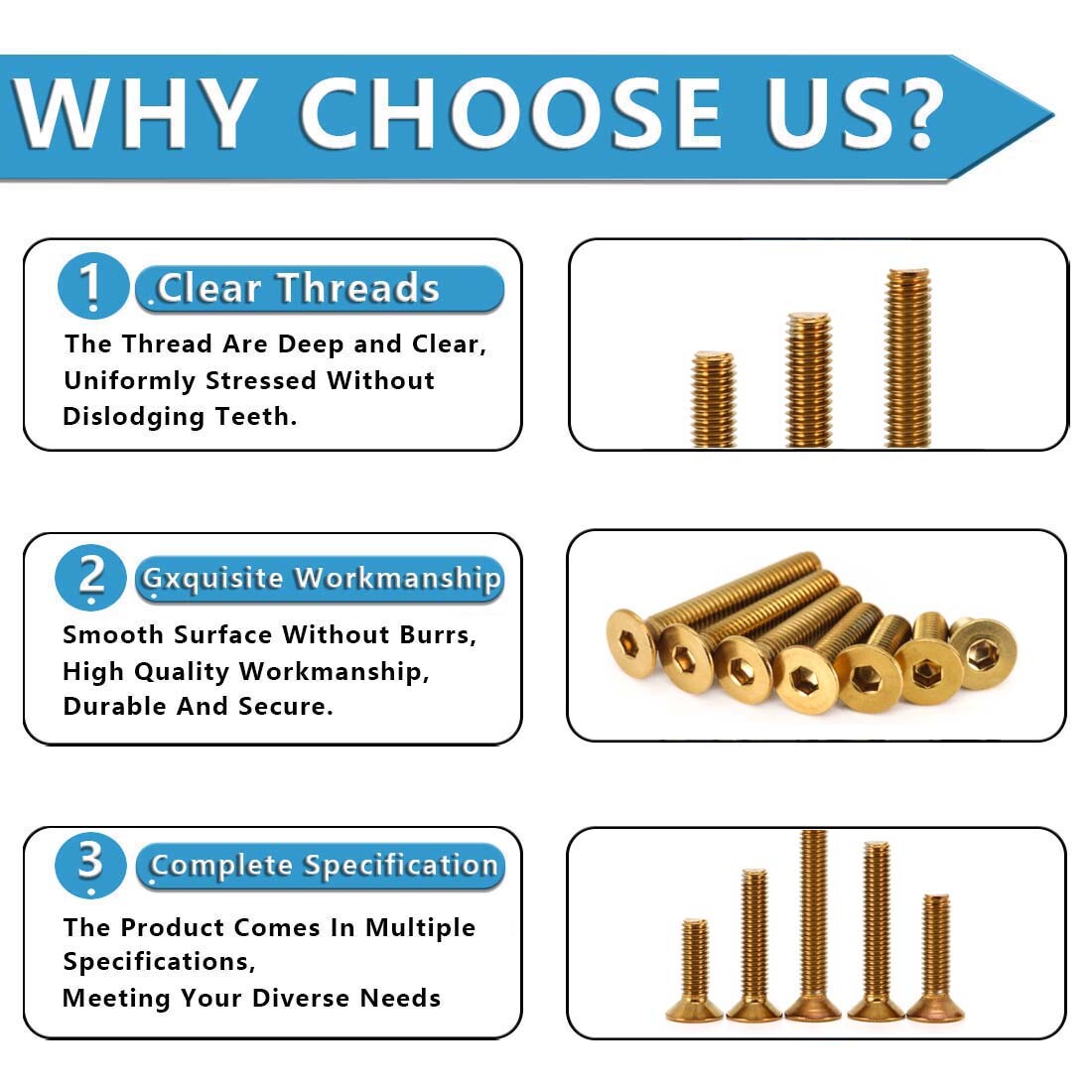 M4 M5 M6 M8 Ti Plating Gold Flat/Countersunk Head Socket Cap Screw Allen Bolts
