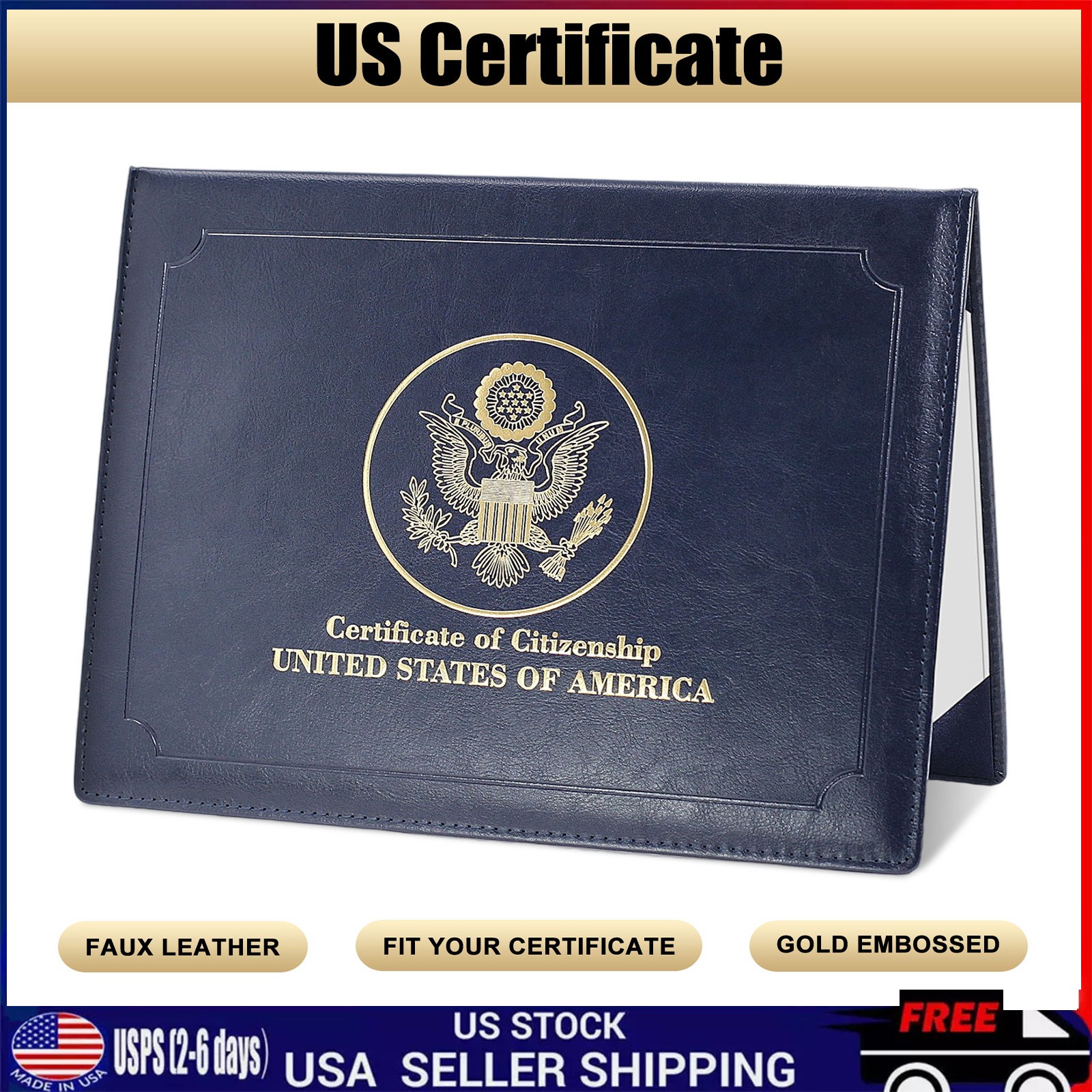 US Citizenship Certificate Holder Naturalization Padded Leatherette Cover